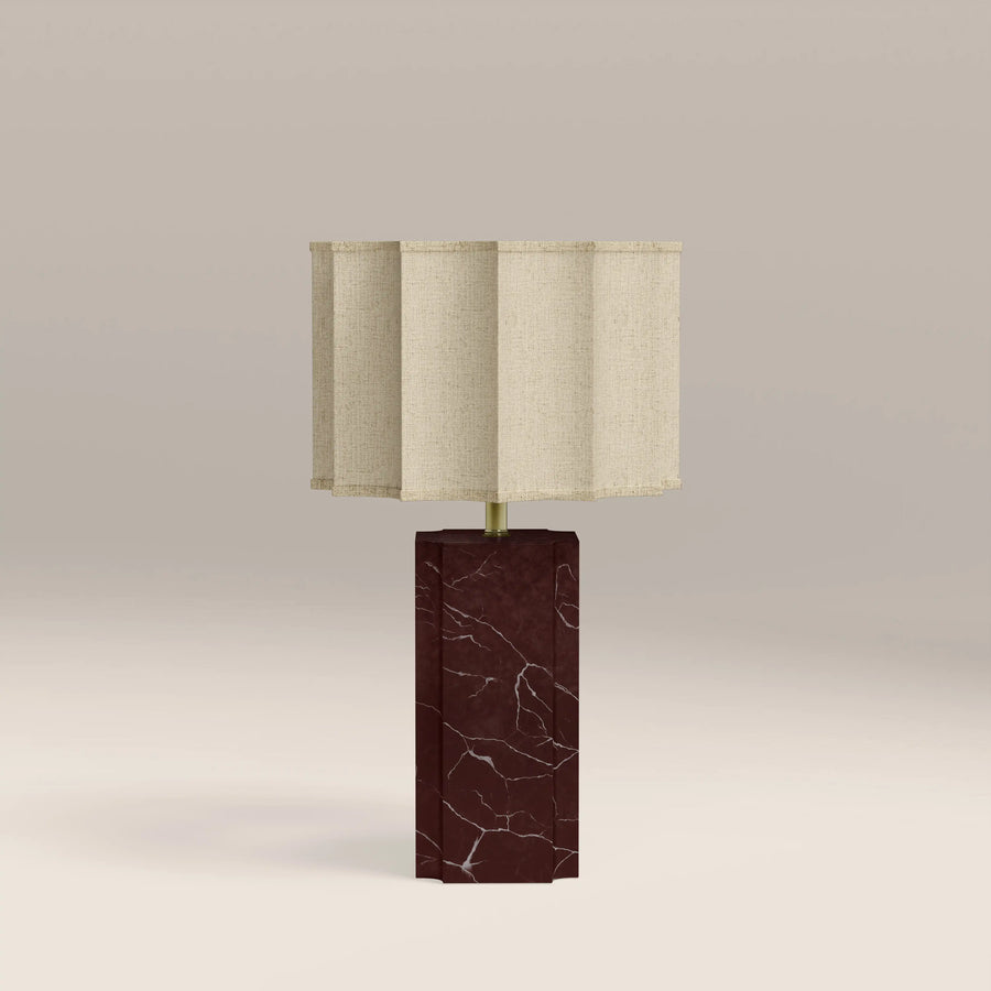 Brookes Table Lamp | Natural Linen & Dark Red Marble