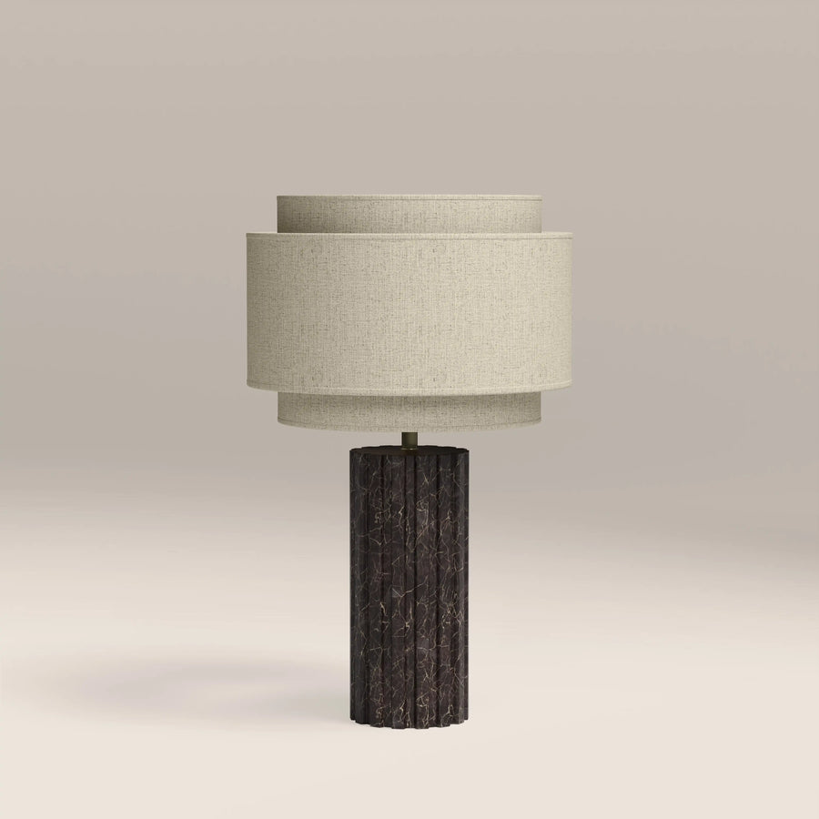 Aldridge Table Lamp | Natural Linen & Chocolate Brown Marble