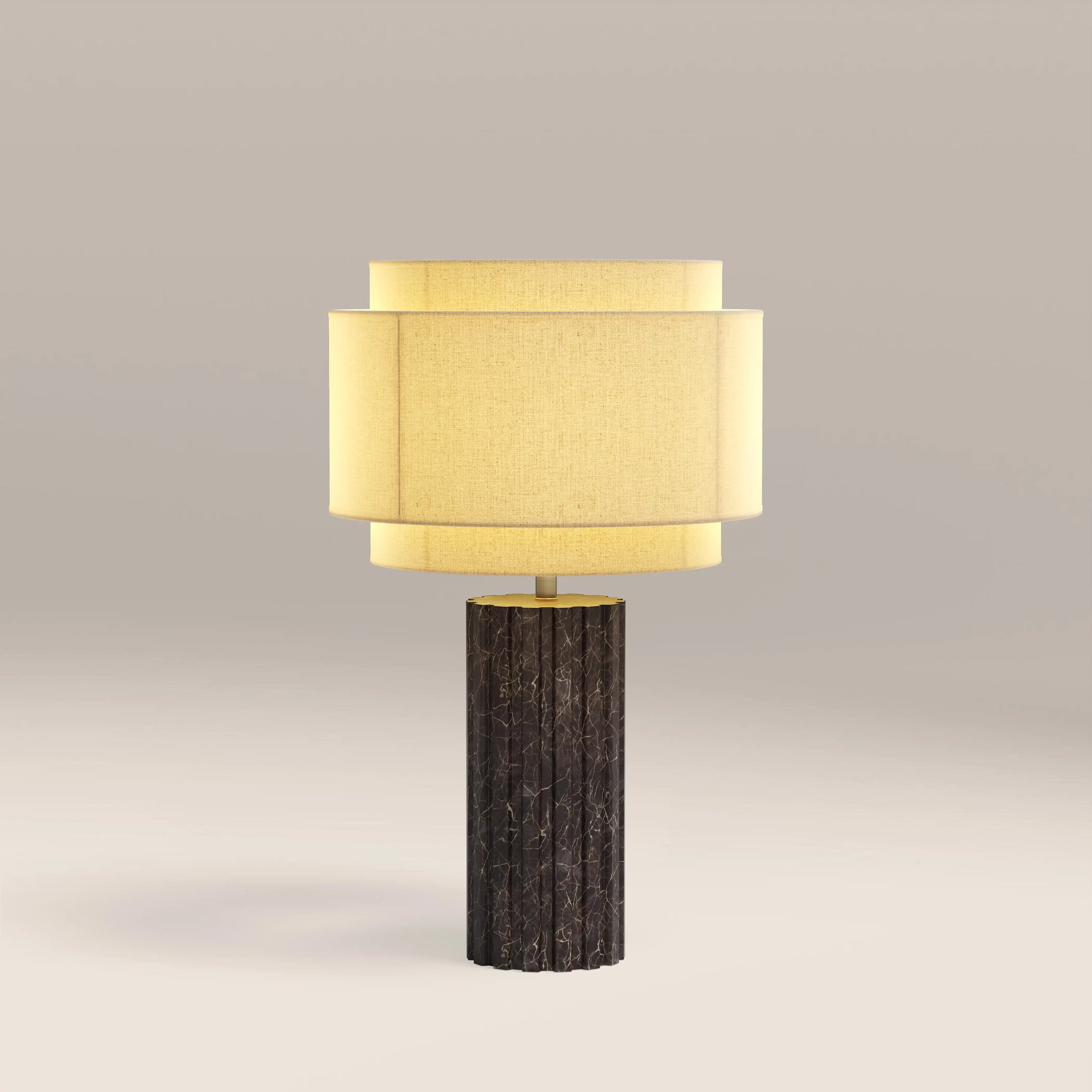 Aldridge Table Lamp | Natural Linen & Chocolate Brown Marble