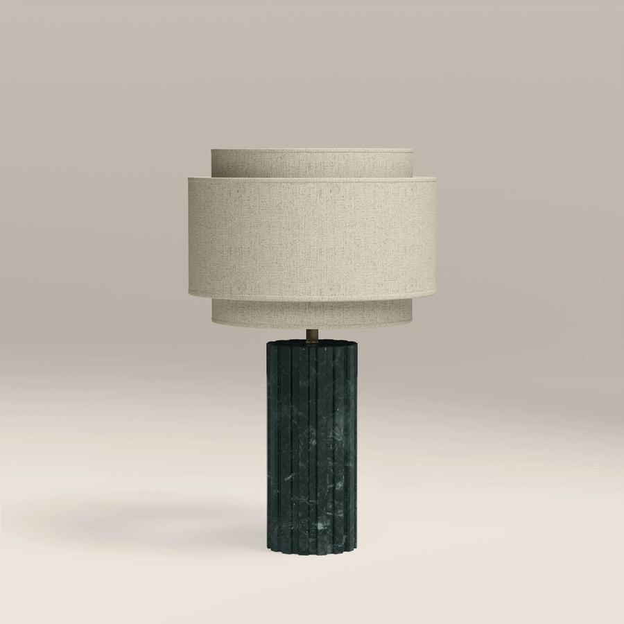 Aldridge Table Lamp | Natural Linen & Dark Green Marble