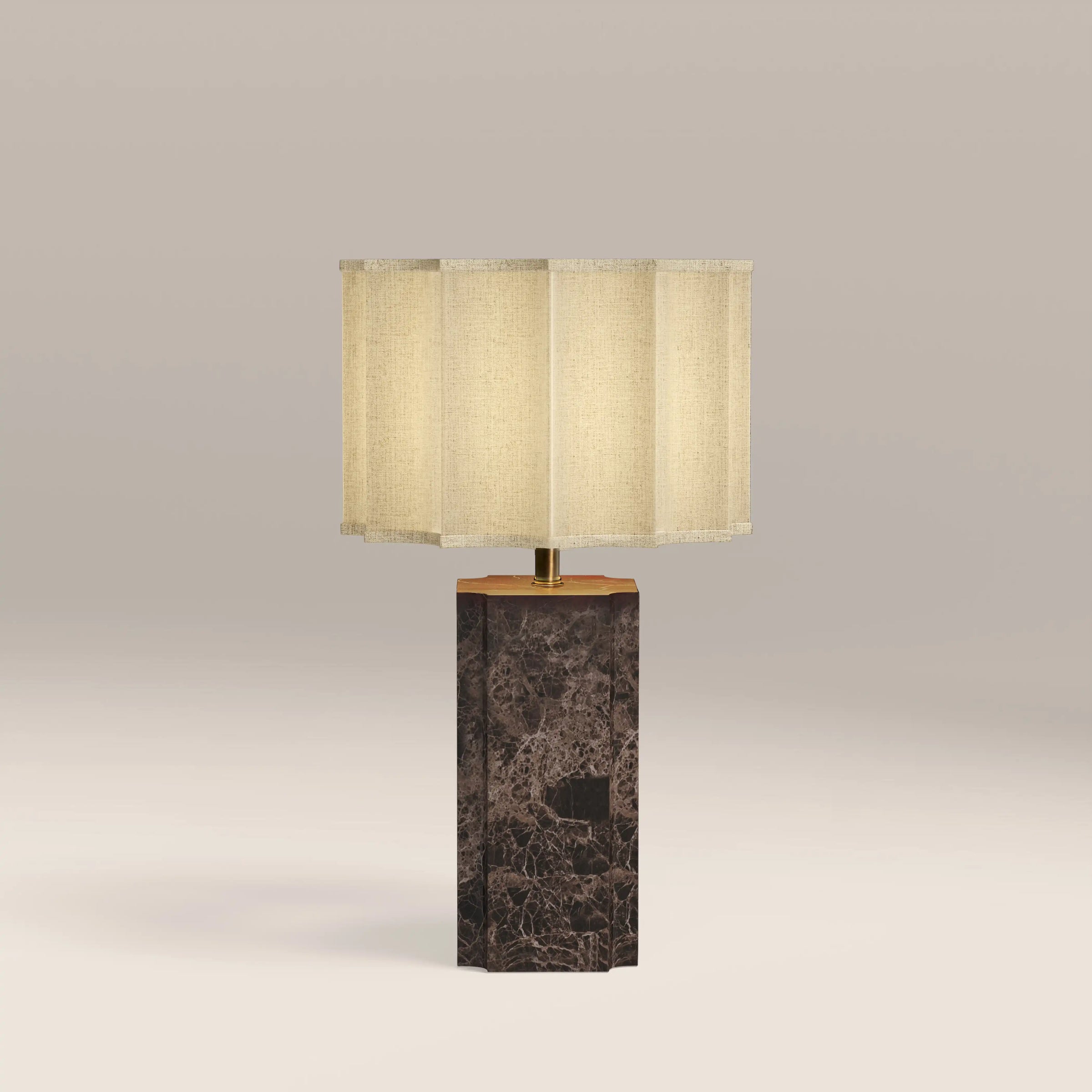 Brookes Table Lamp | Natural Linen & Chocolate Brown Marble