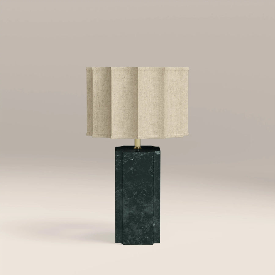 Brookes Table Lamp | Natural Linen & Dark Green Marble