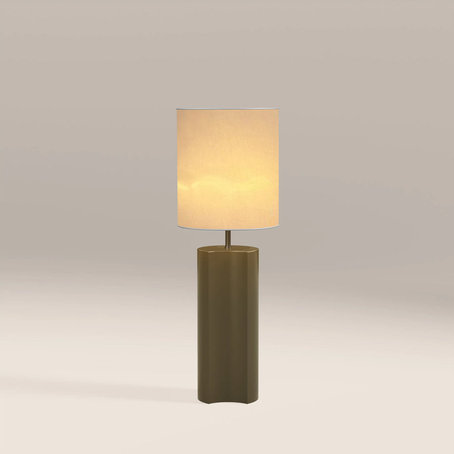 Milad Table Lamp | Natural Linen & High Gloss Clay Green