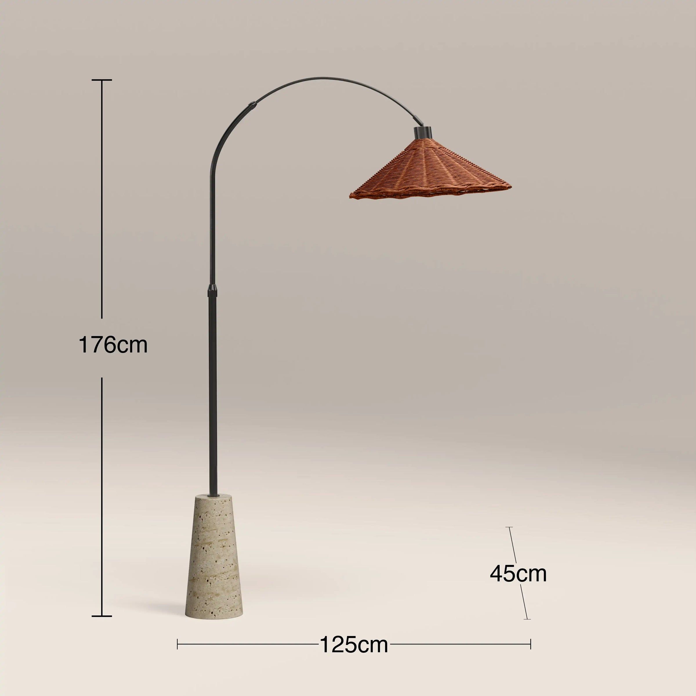 Keston Arched Floor Lamp | Natural Rattan & Travertine