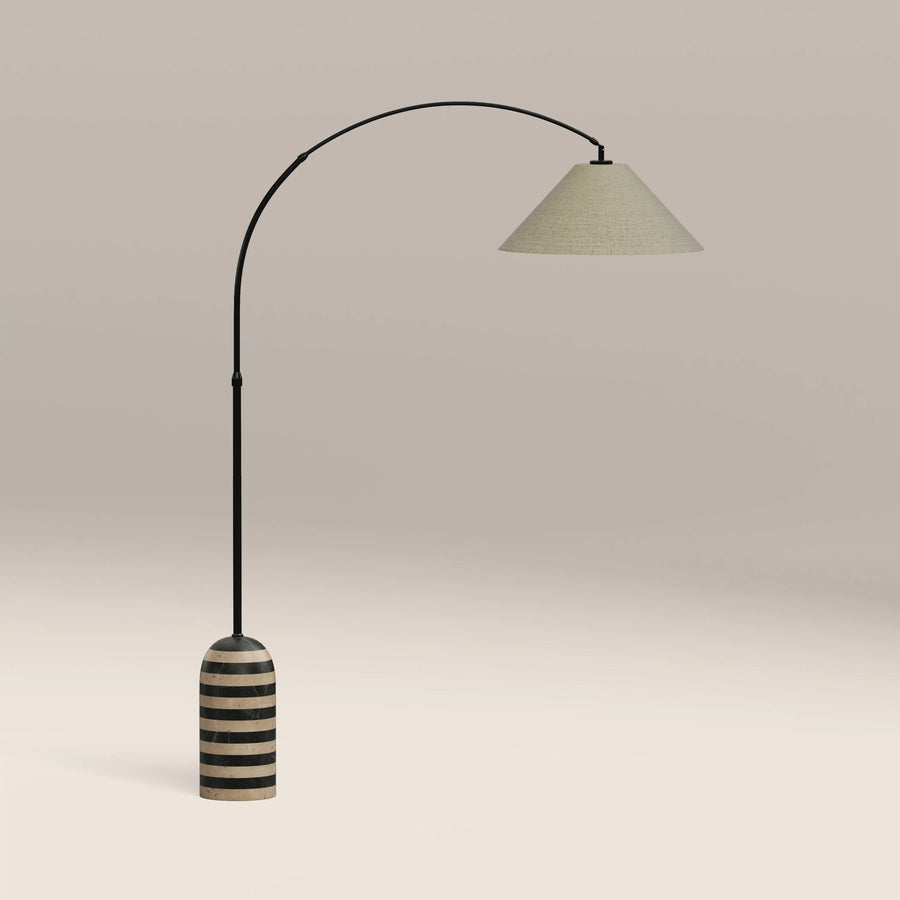 Leora Arched Floor Lamp | Black Marble & Natural Travertine