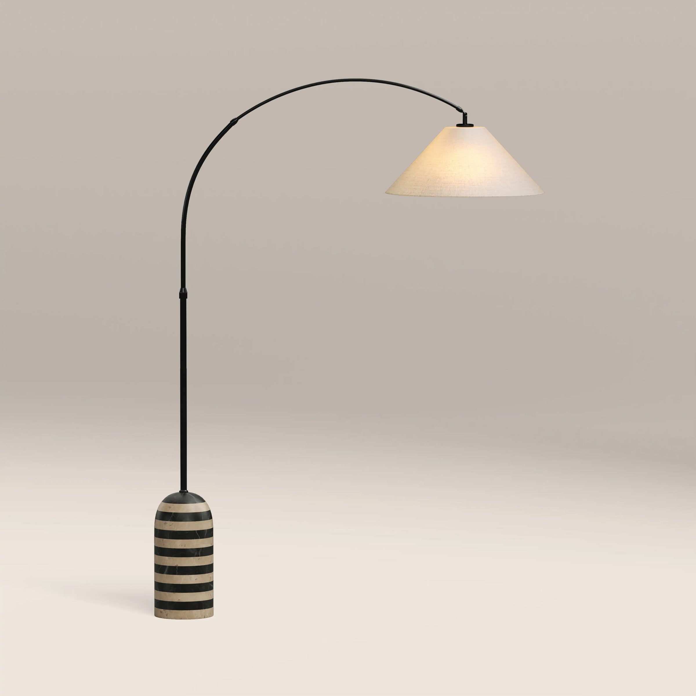 Leora Arched Floor Lamp | Black Marble & Natural Travertine