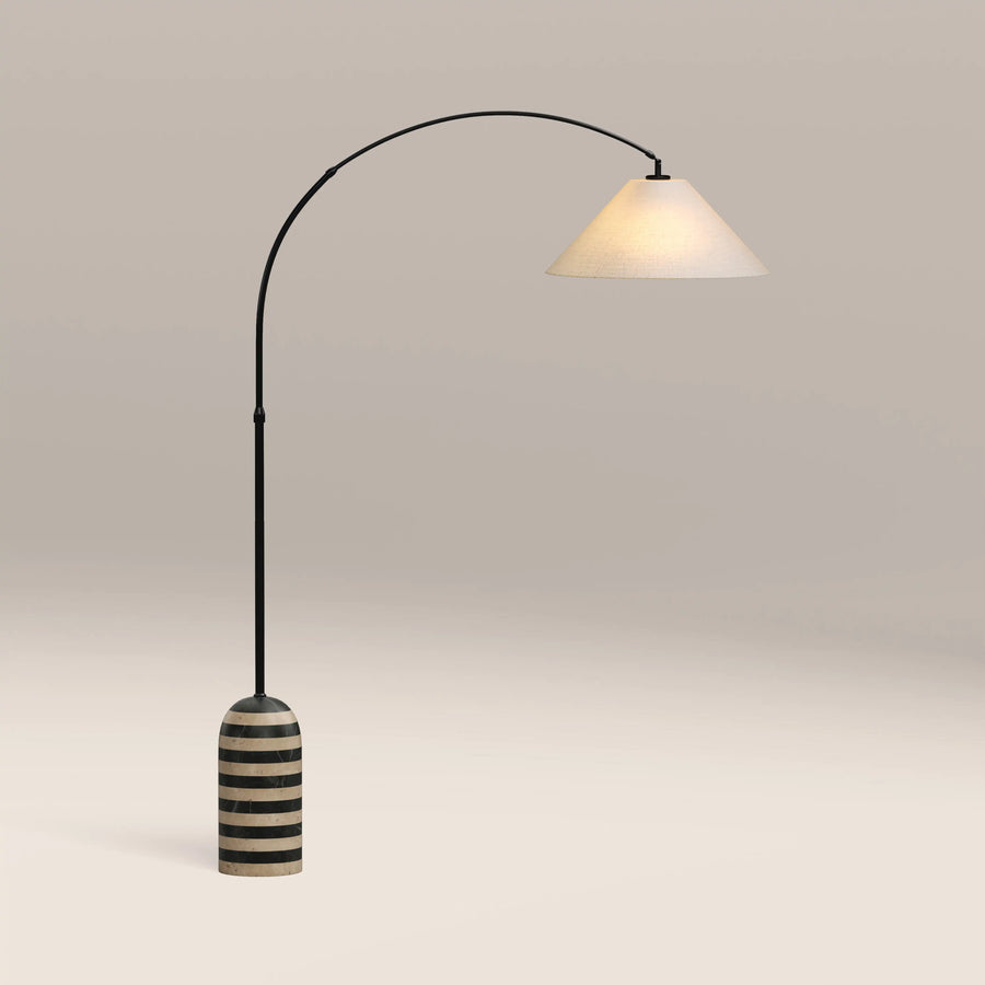Leora Arched Floor Lamp | Black Marble & Natural Travertine