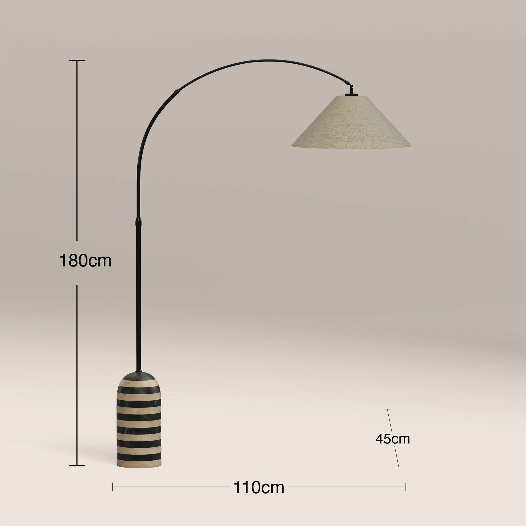 Leora Arched Floor Lamp | Black Marble & Natural Travertine