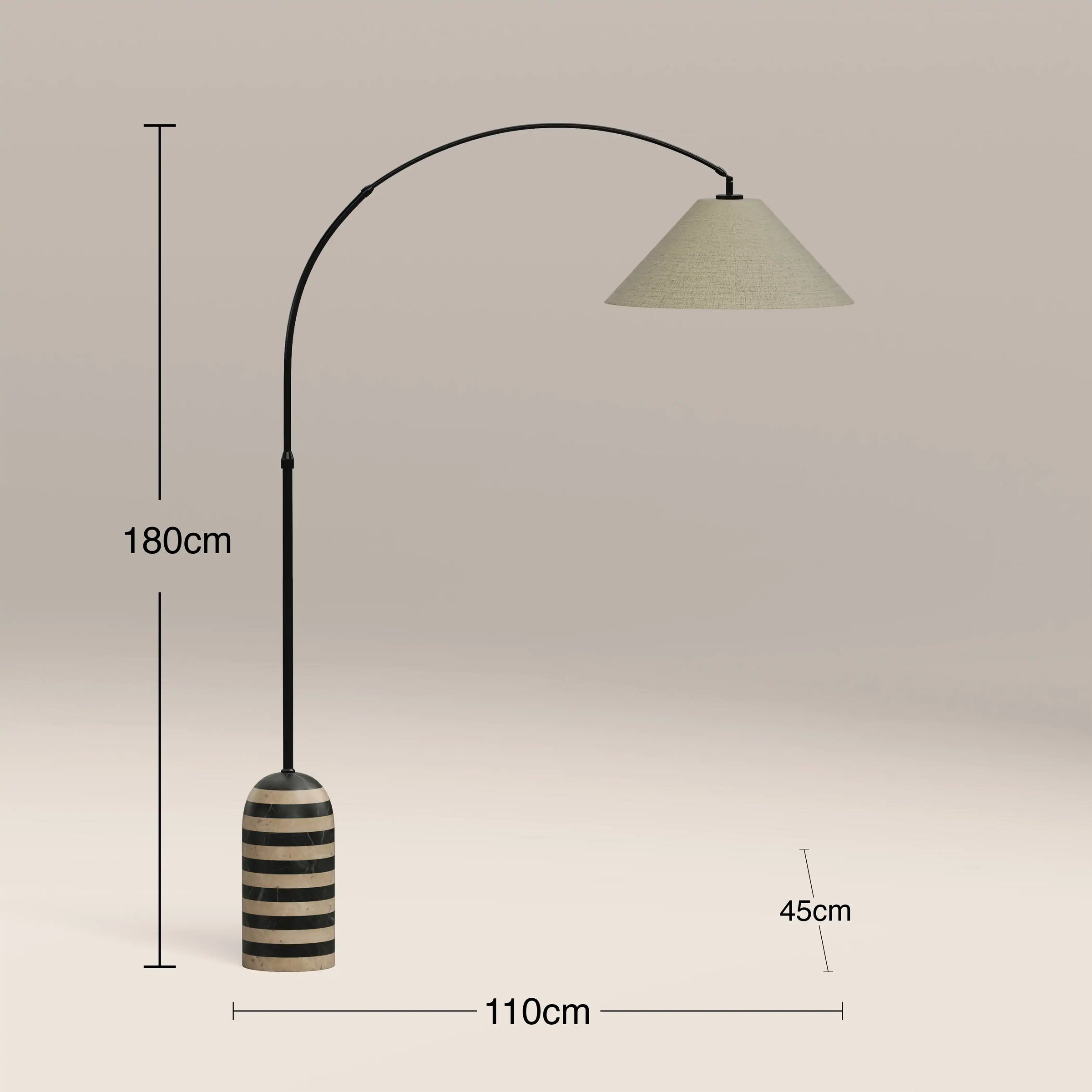 Leora Arched Floor Lamp | Black Marble & Natural Travertine
