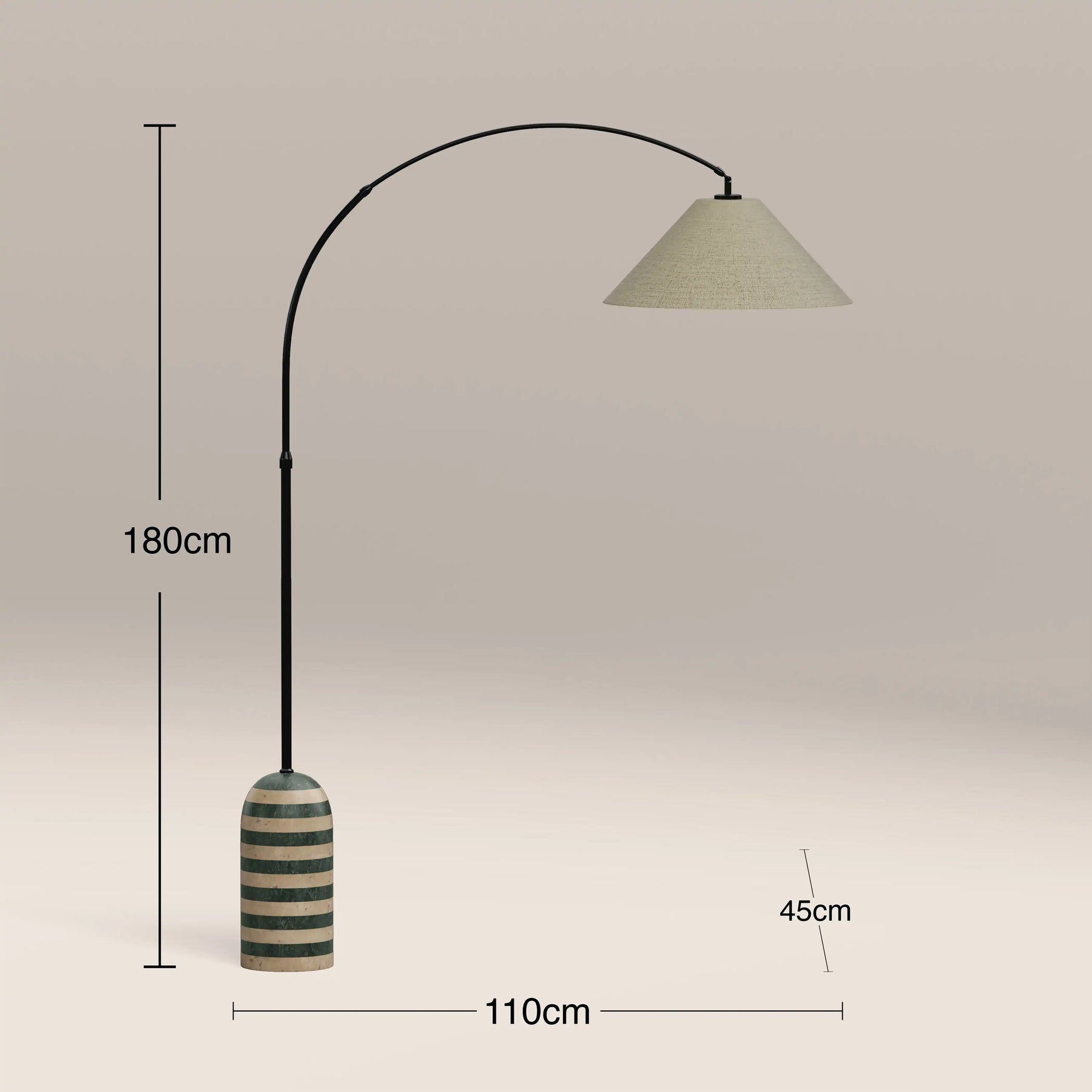 Leora Arched Floor Lamp | Dark Green Marble & Natural Travertine
