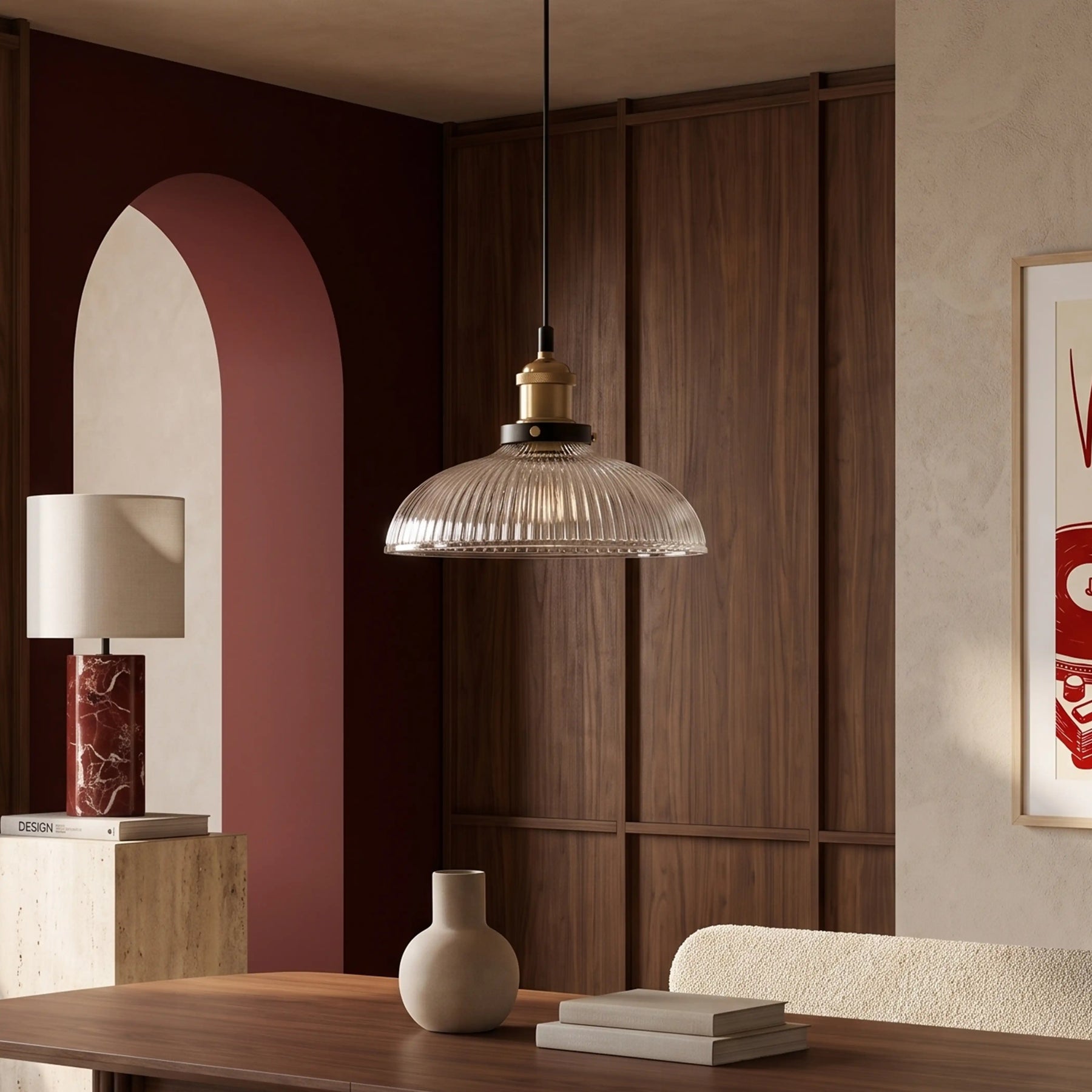 Cianna Dome Pendant Light | Ribbed Glass & Antique Brass