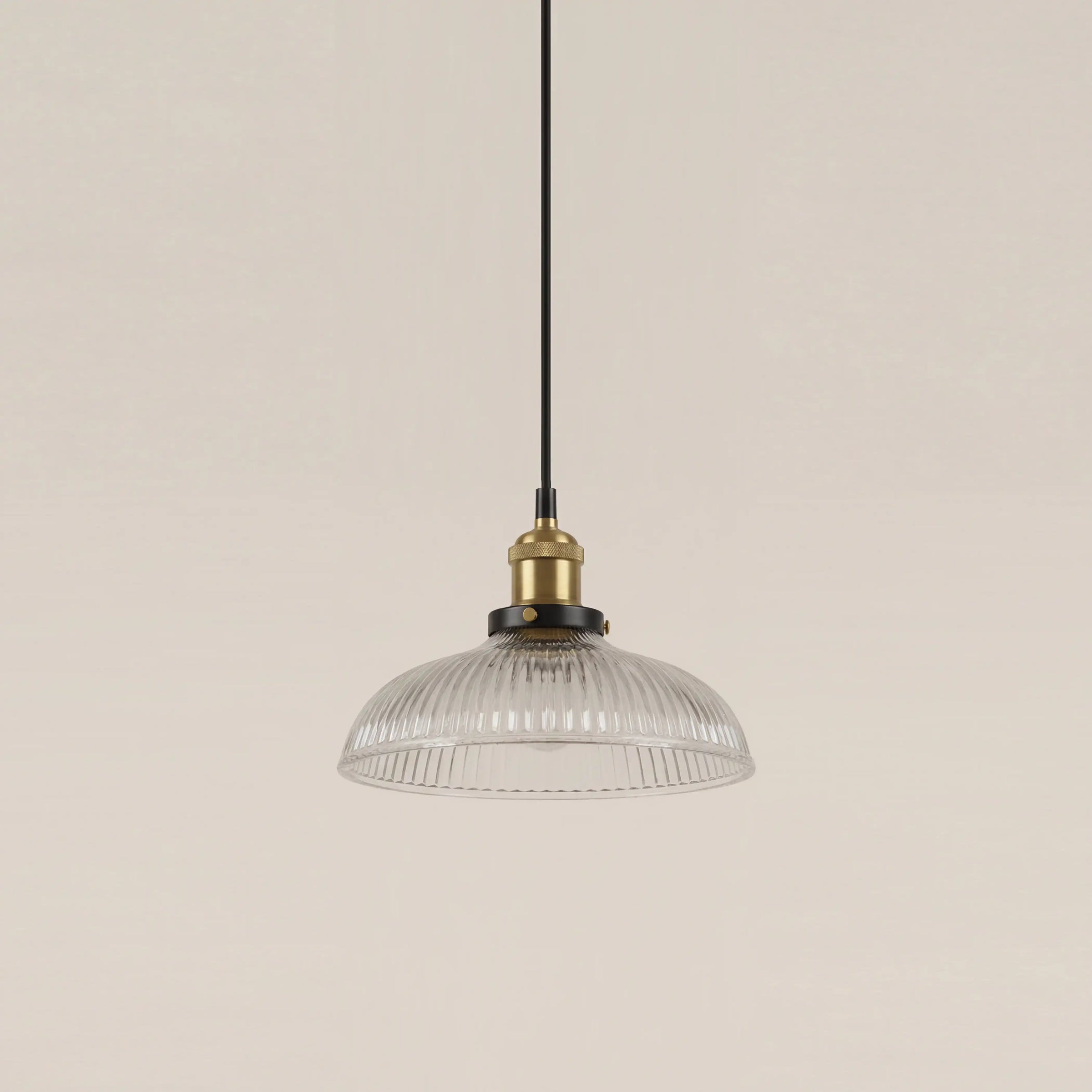 Cianna Dome Pendant Light | Ribbed Glass & Antique Brass