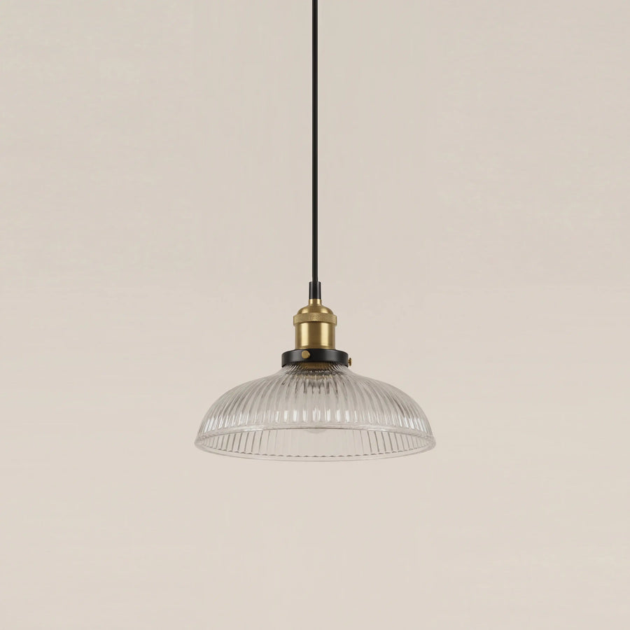 Cianna Dome Pendant Light | Ribbed Glass & Antique Brass