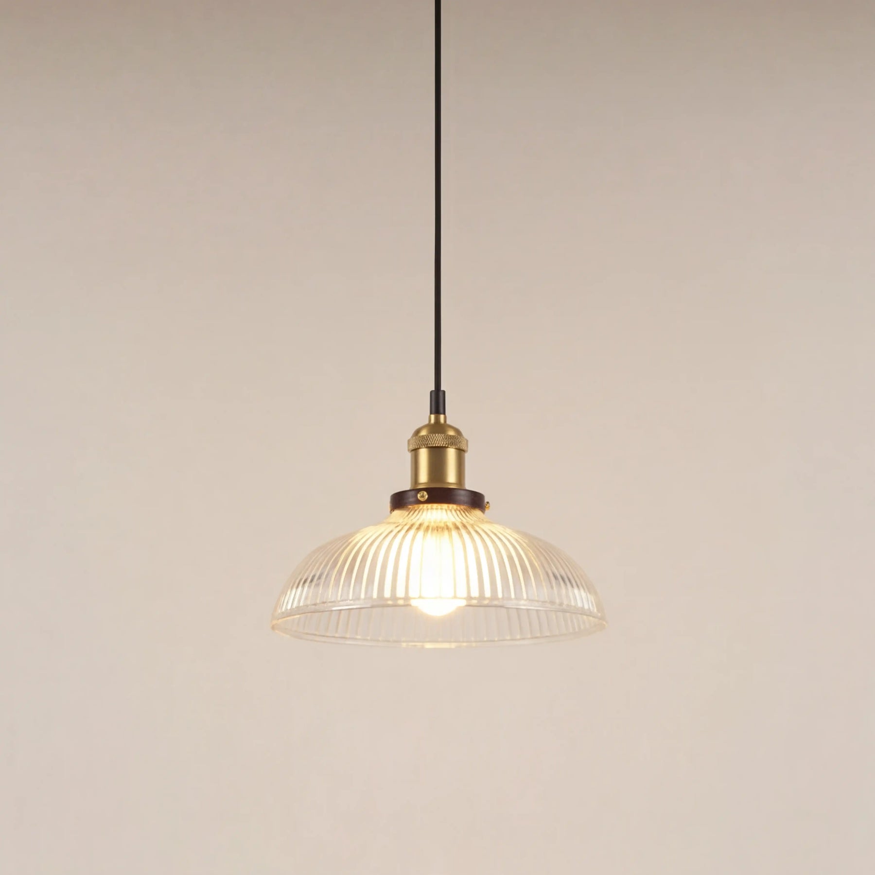 Cianna Dome Pendant Light | Ribbed Glass & Antique Brass