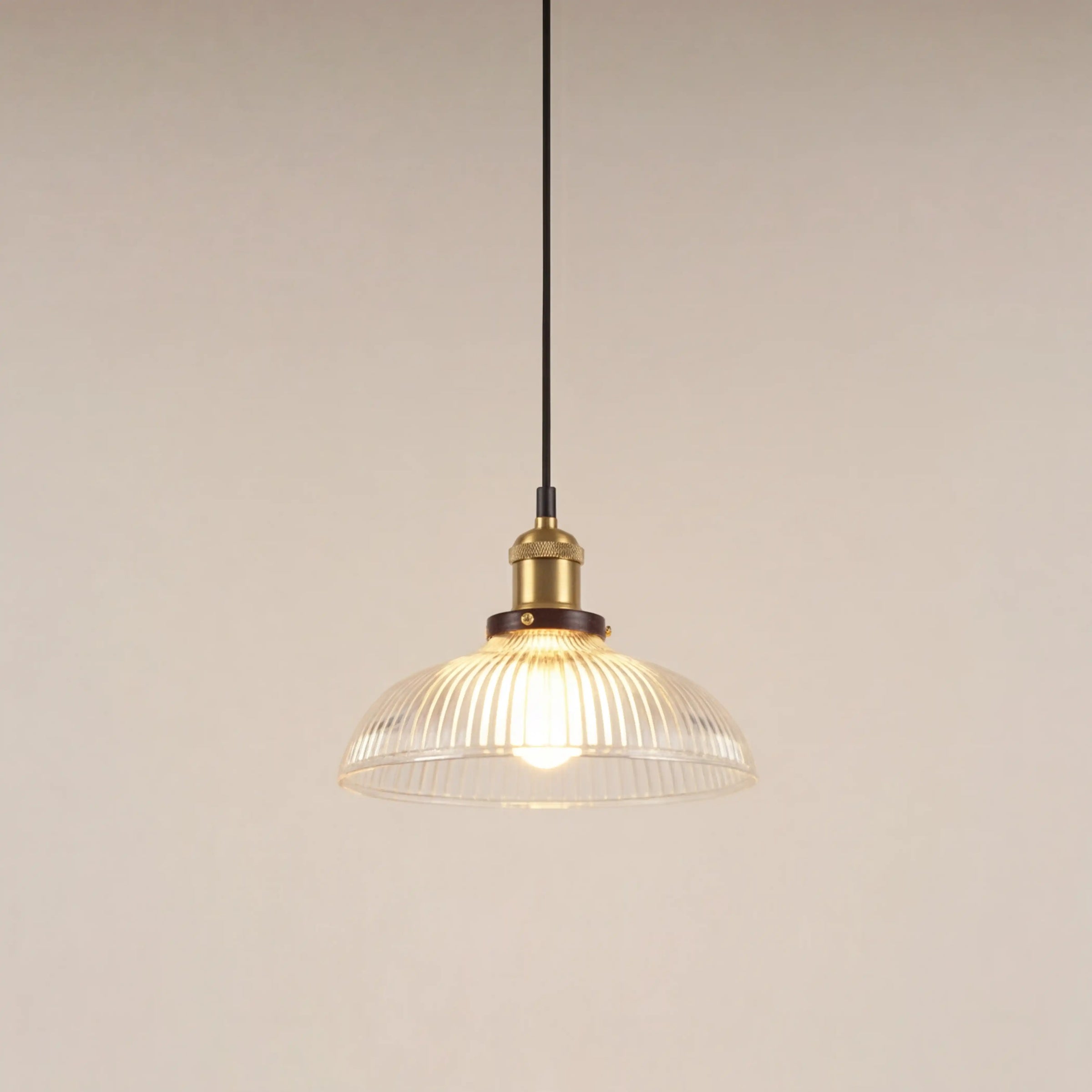 Cianna Dome Pendant Light | Ribbed Glass & Antique Brass