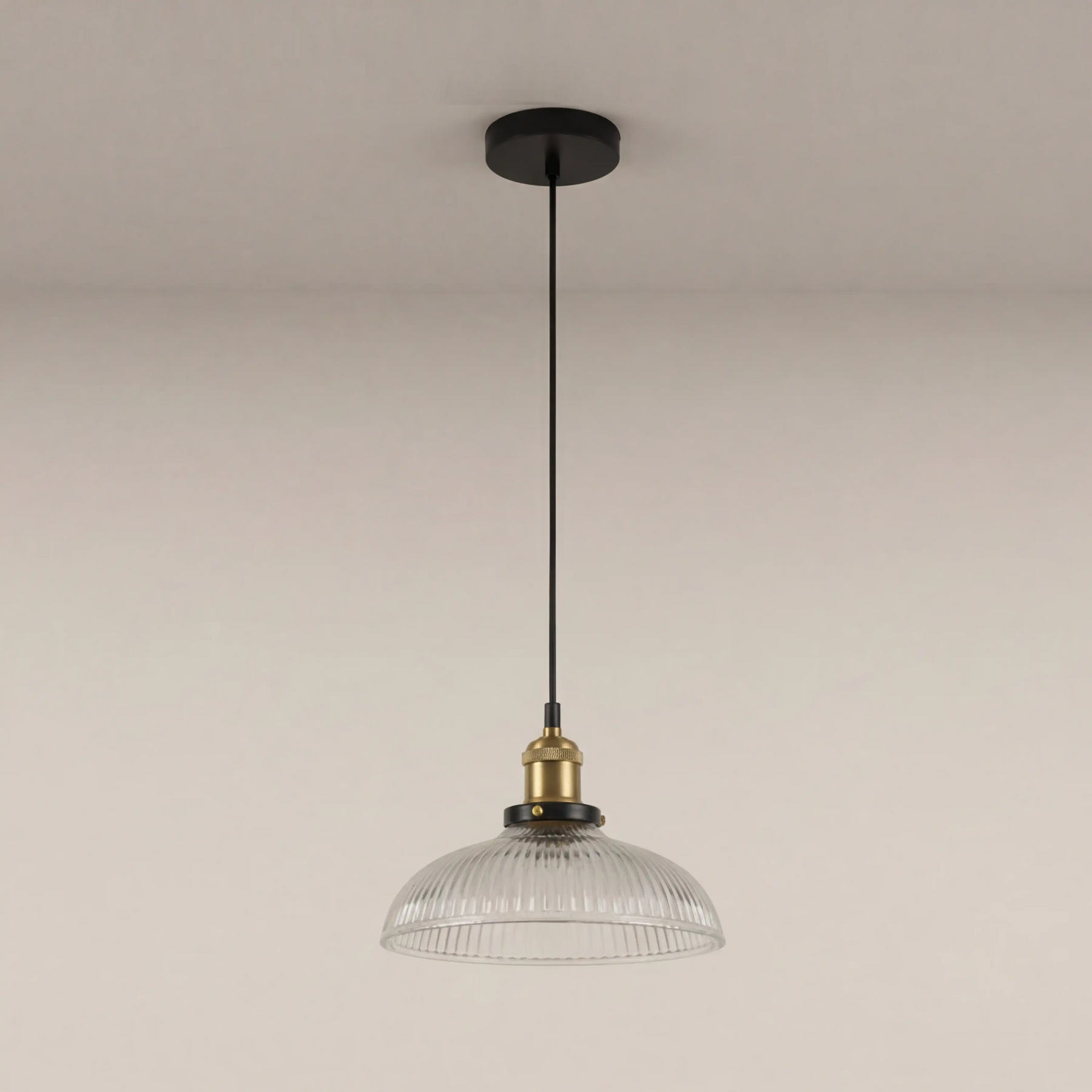 Cianna Dome Pendant Light | Ribbed Glass & Antique Brass