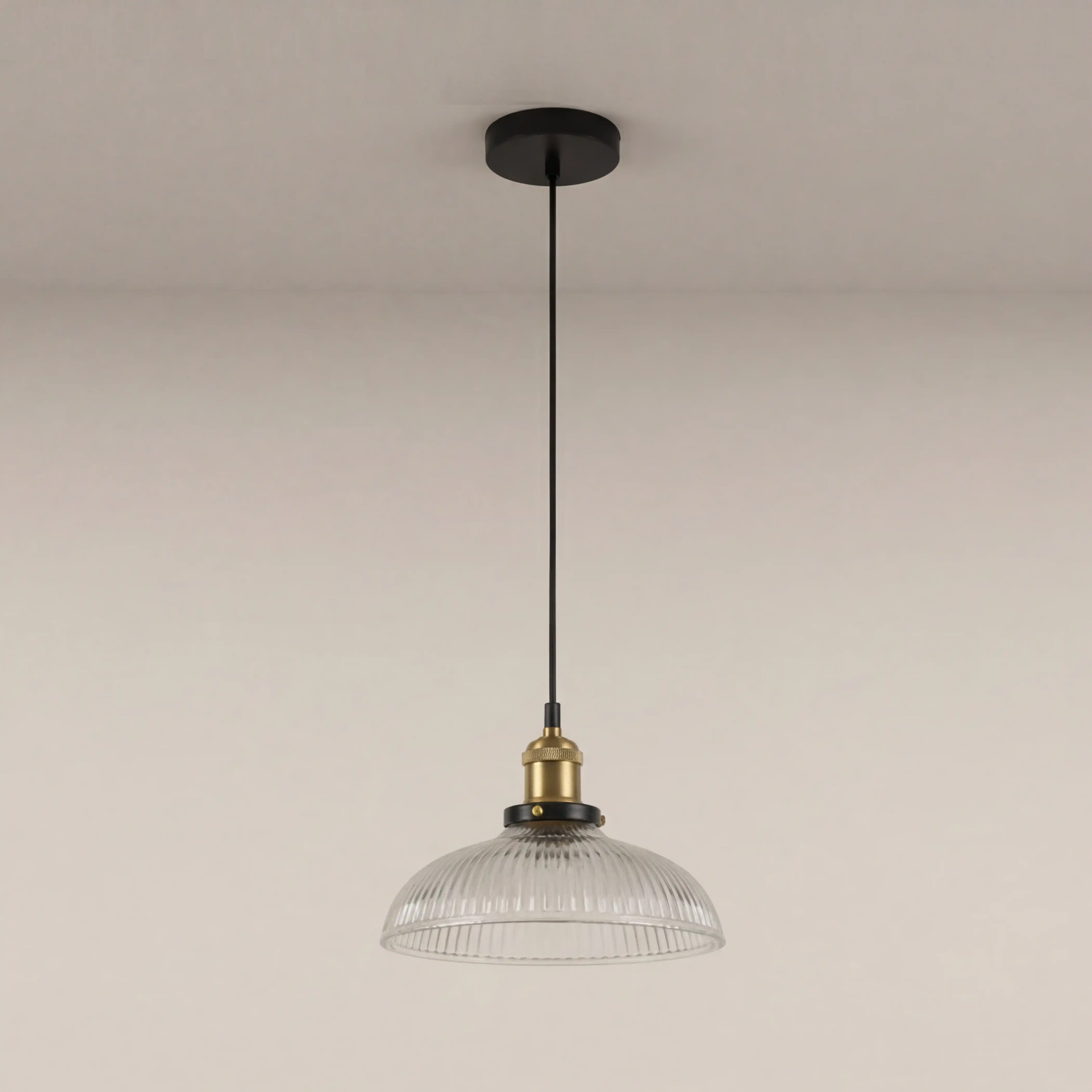 Cianna Dome Pendant Light | Ribbed Glass & Antique Brass