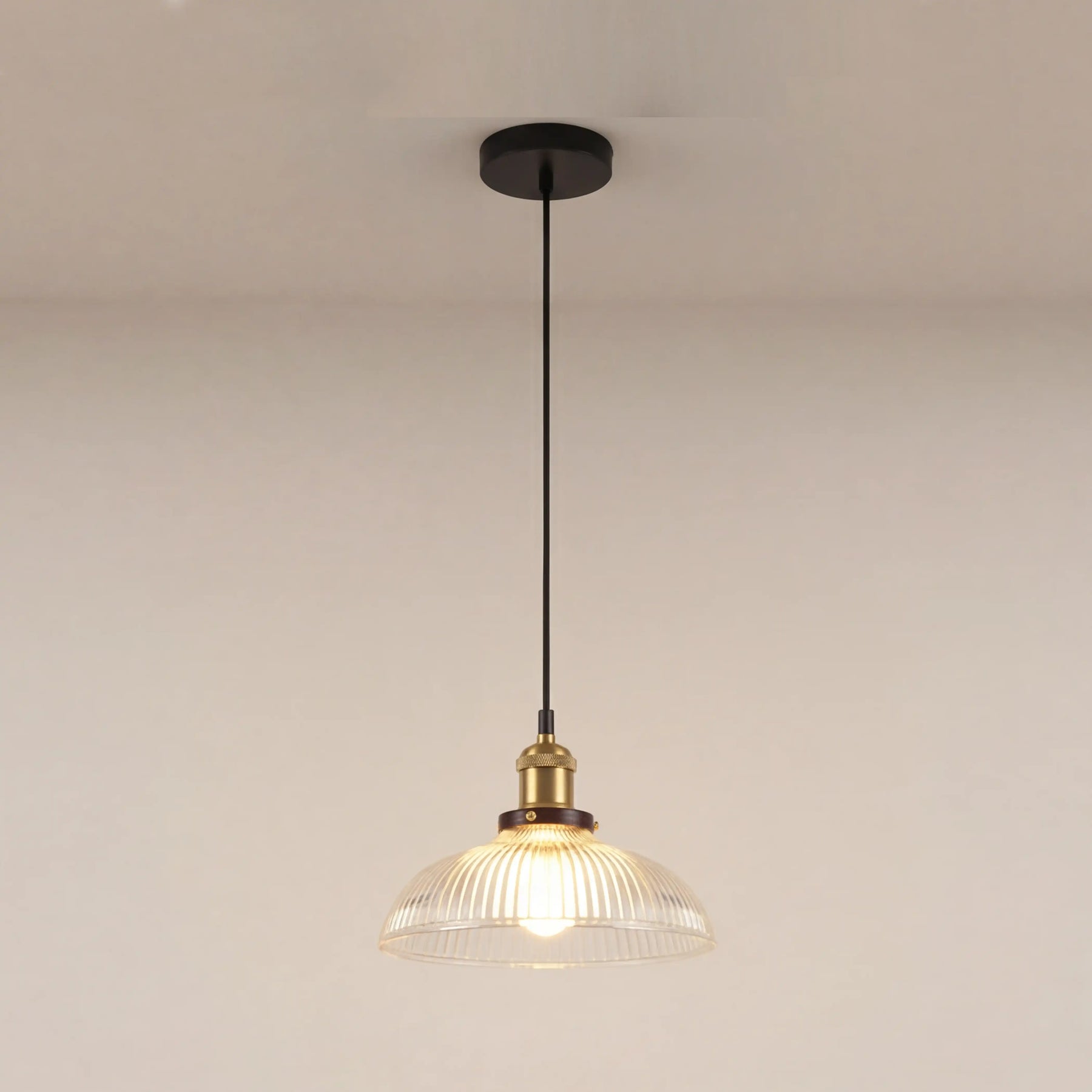 Cianna Dome Pendant Light | Ribbed Glass & Antique Brass
