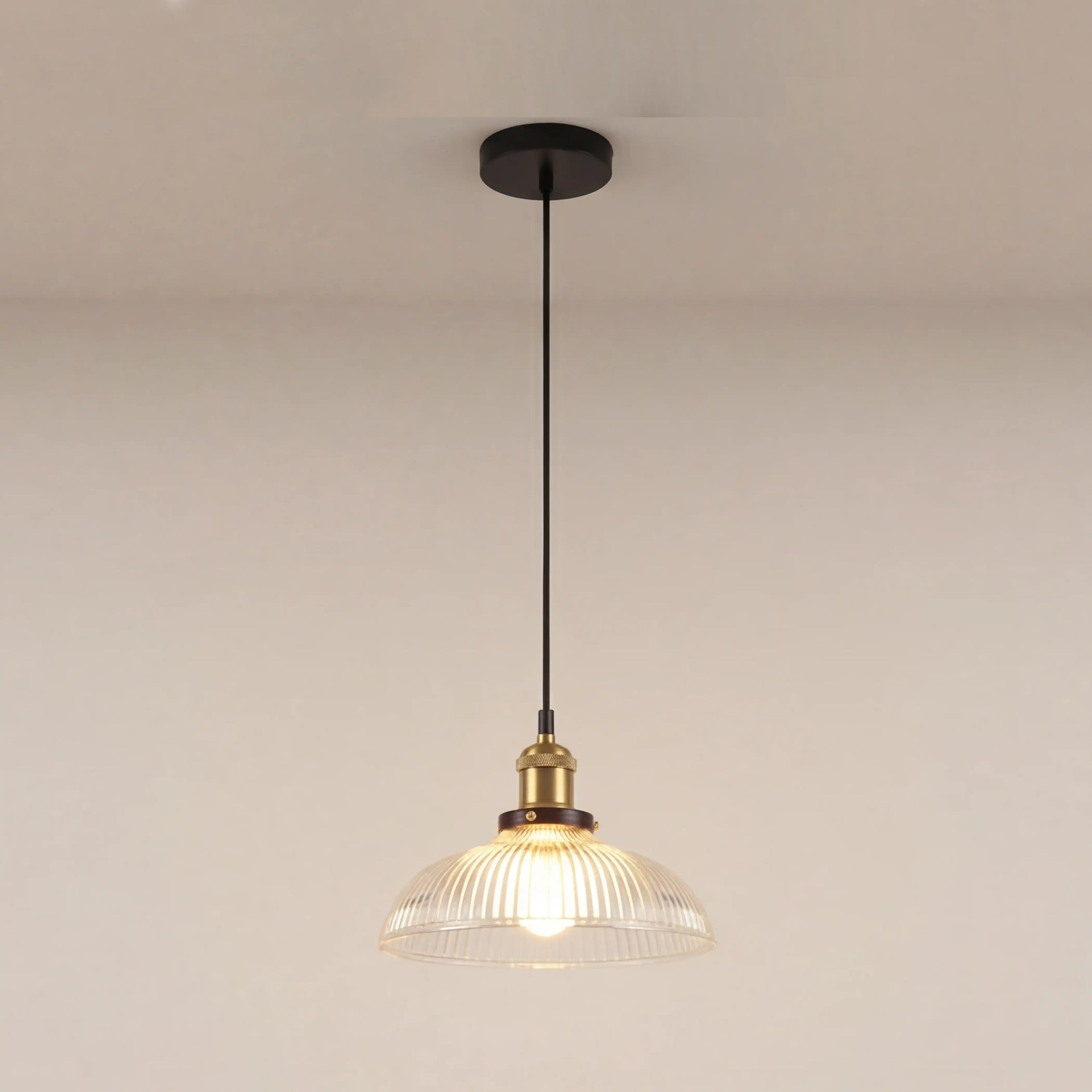 Cianna Dome Pendant Light | Ribbed Glass & Antique Brass