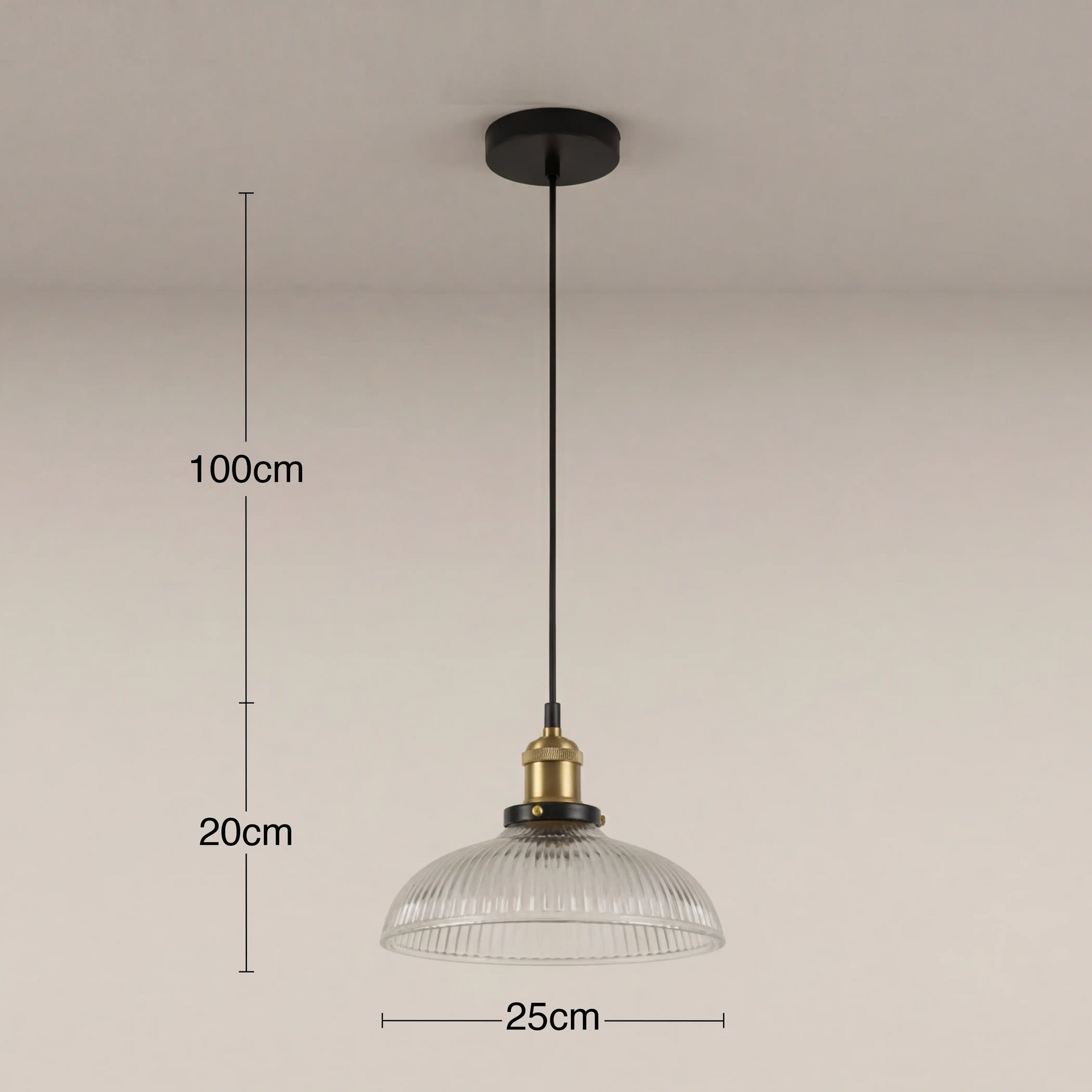 Cianna Dome Pendant Light | Ribbed Glass & Antique Brass
