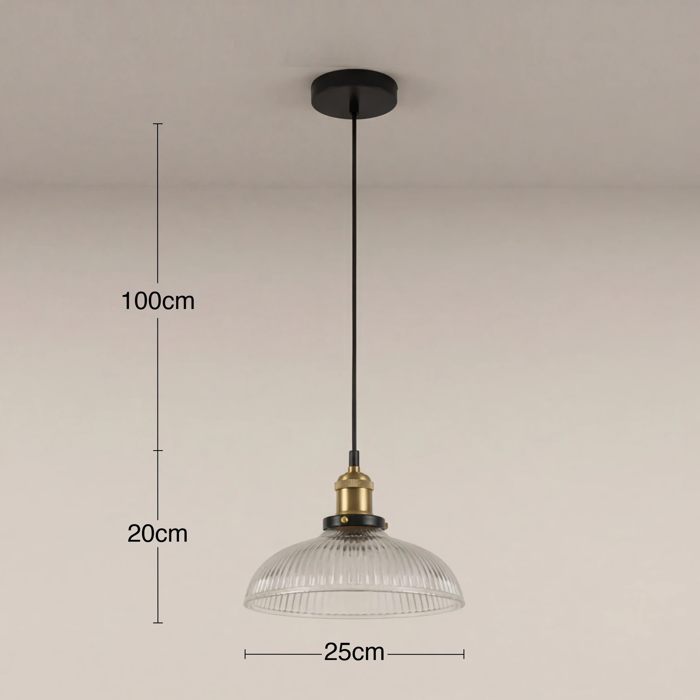 Cianna Dome Pendant Light | Ribbed Glass & Antique Brass