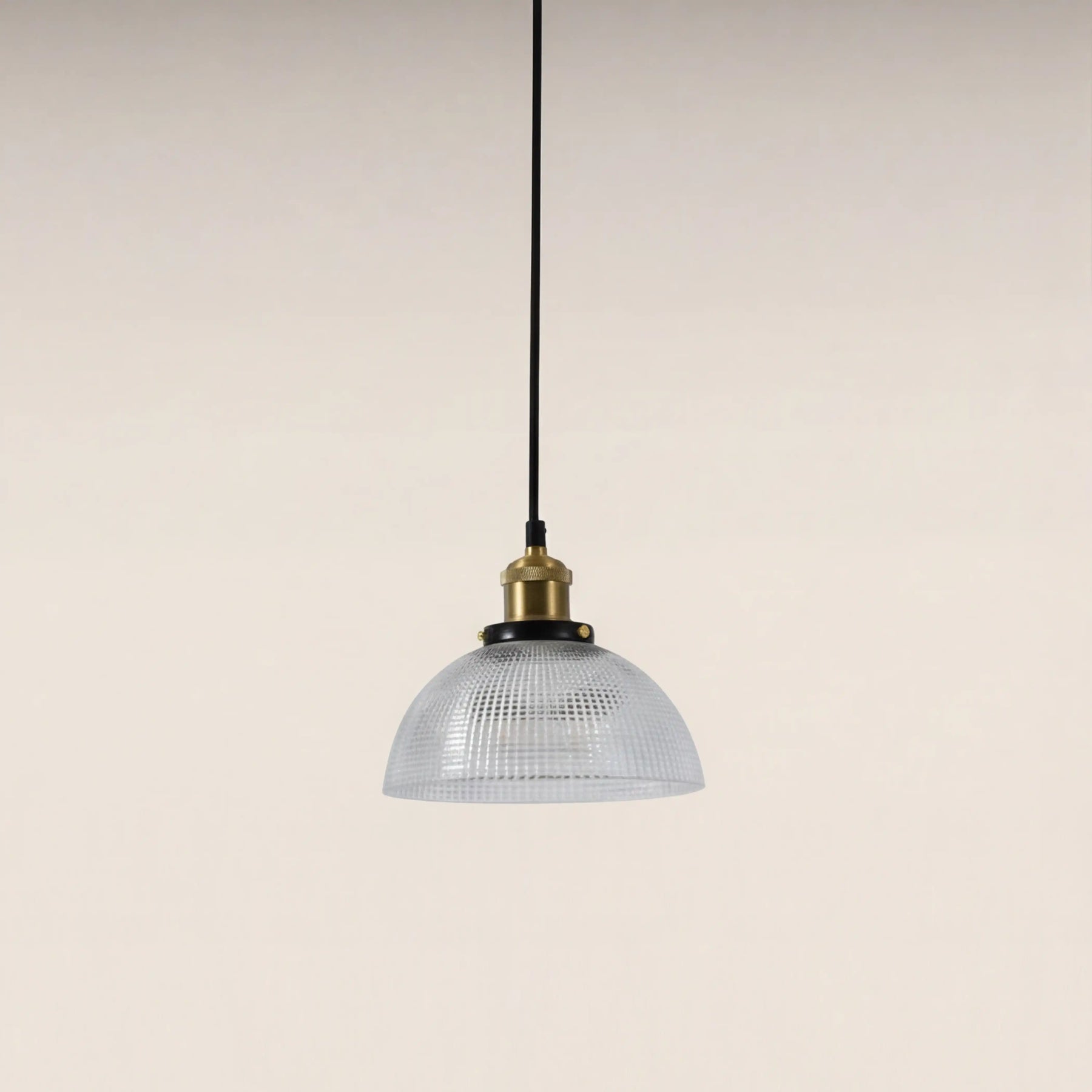 Ezra Bowl Pendant Light | Ribbed Glass & Antique Brass
