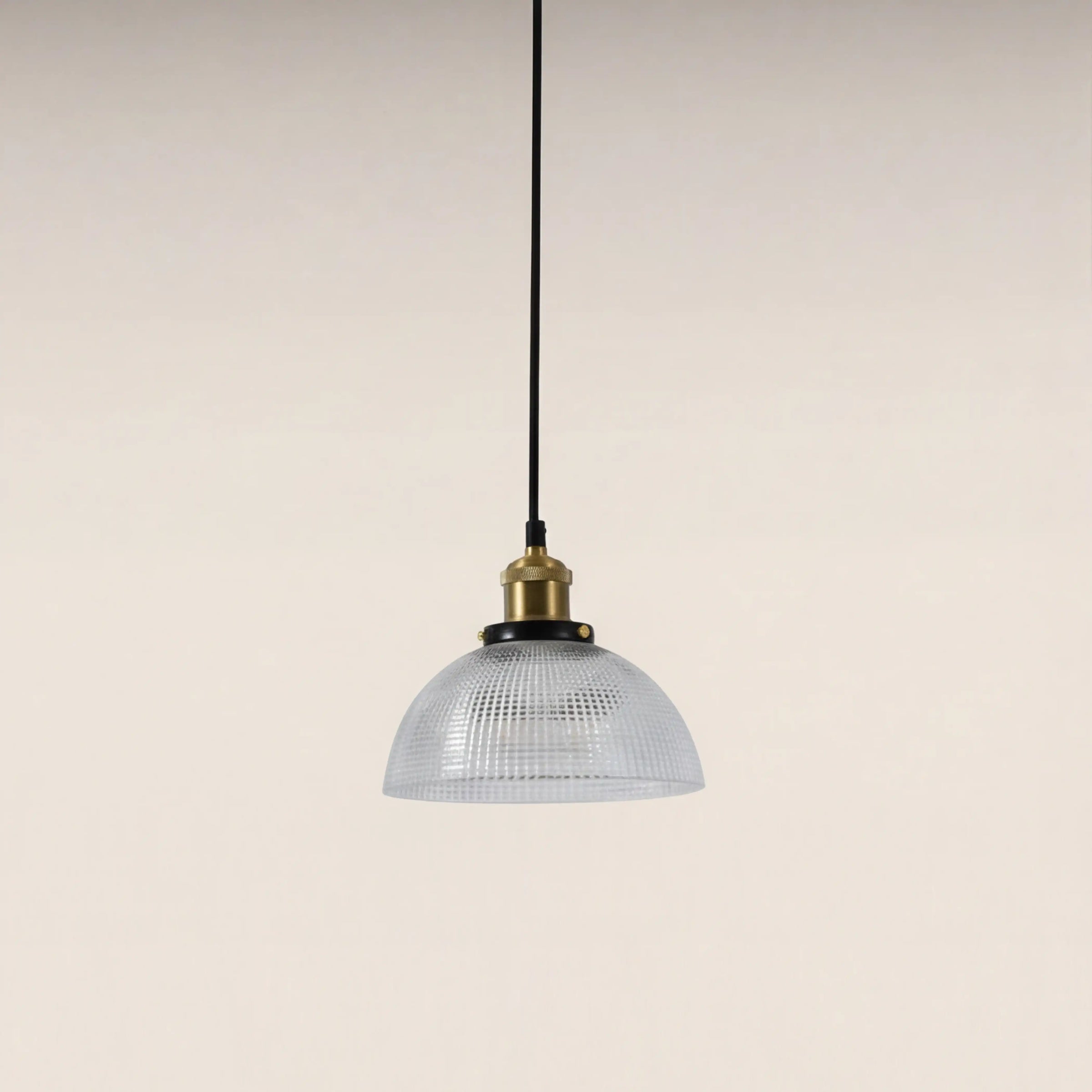 Ezra Bowl Pendant Light | Ribbed Glass & Antique Brass