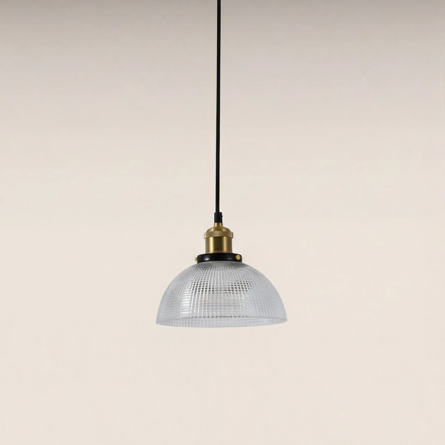 Ezra Bowl Pendant Light | Ribbed Glass & Antique Brass