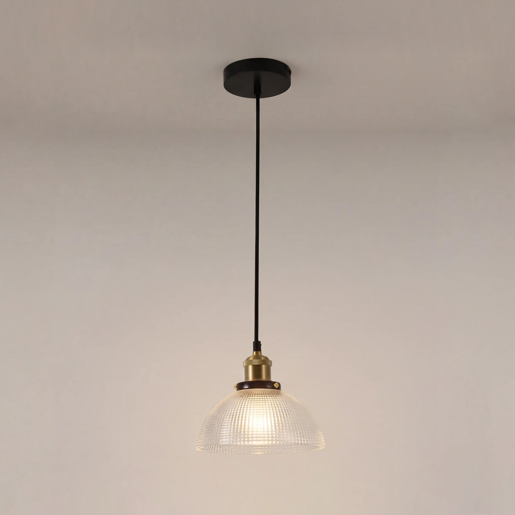 Ezra Bowl Pendant Light | Ribbed Glass & Antique Brass