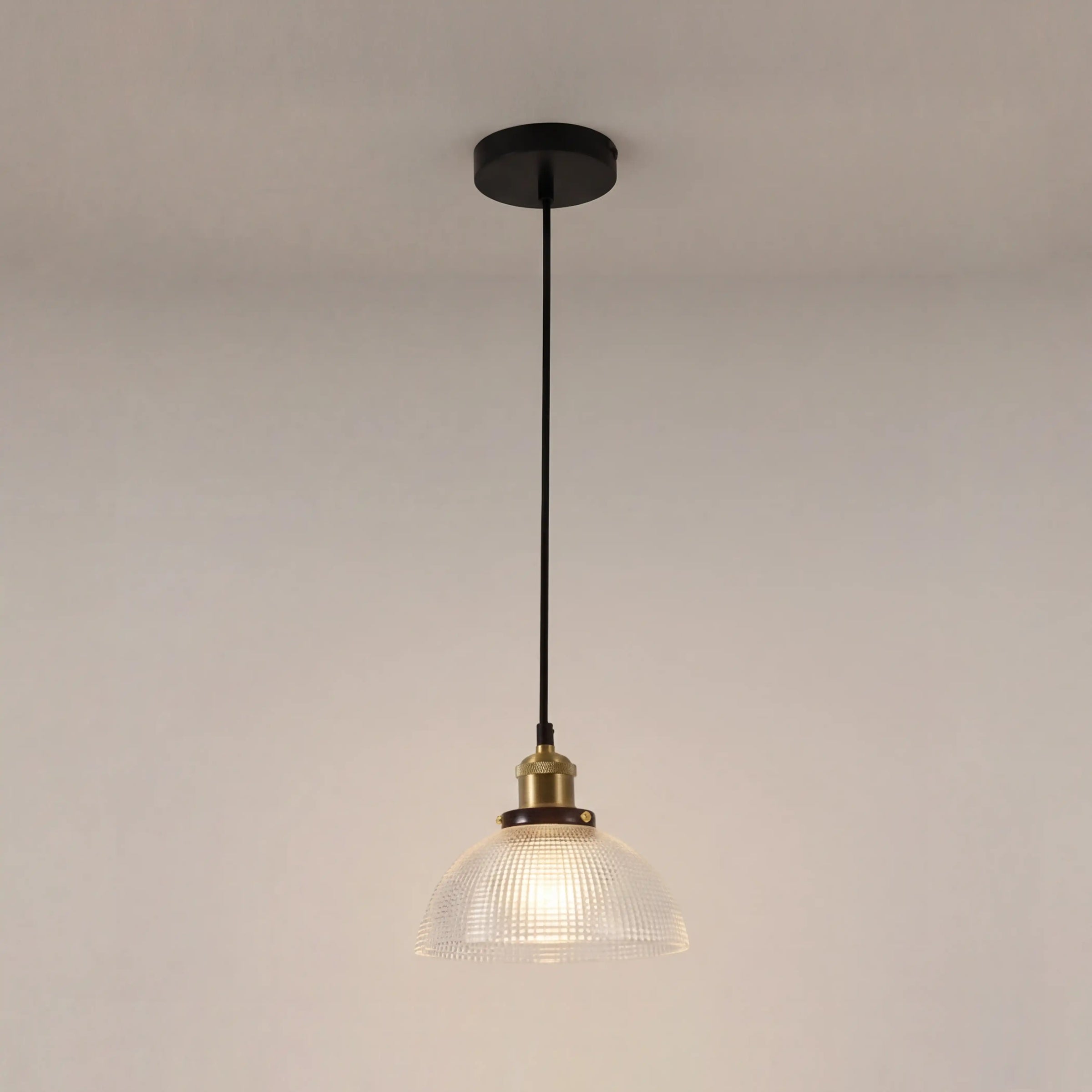 Ezra Bowl Pendant Light | Ribbed Glass & Antique Brass
