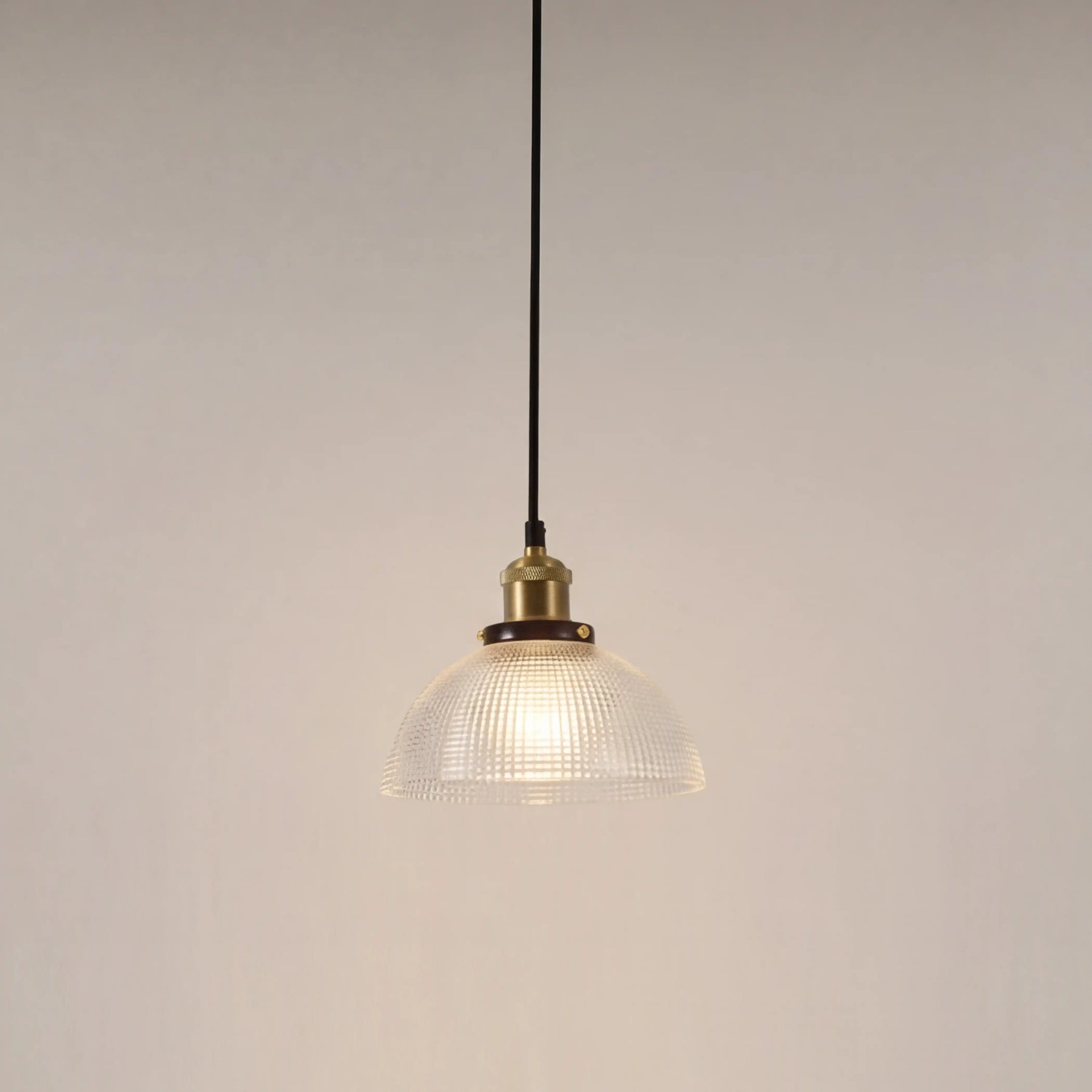 Ezra Bowl Pendant Light | Ribbed Glass & Antique Brass