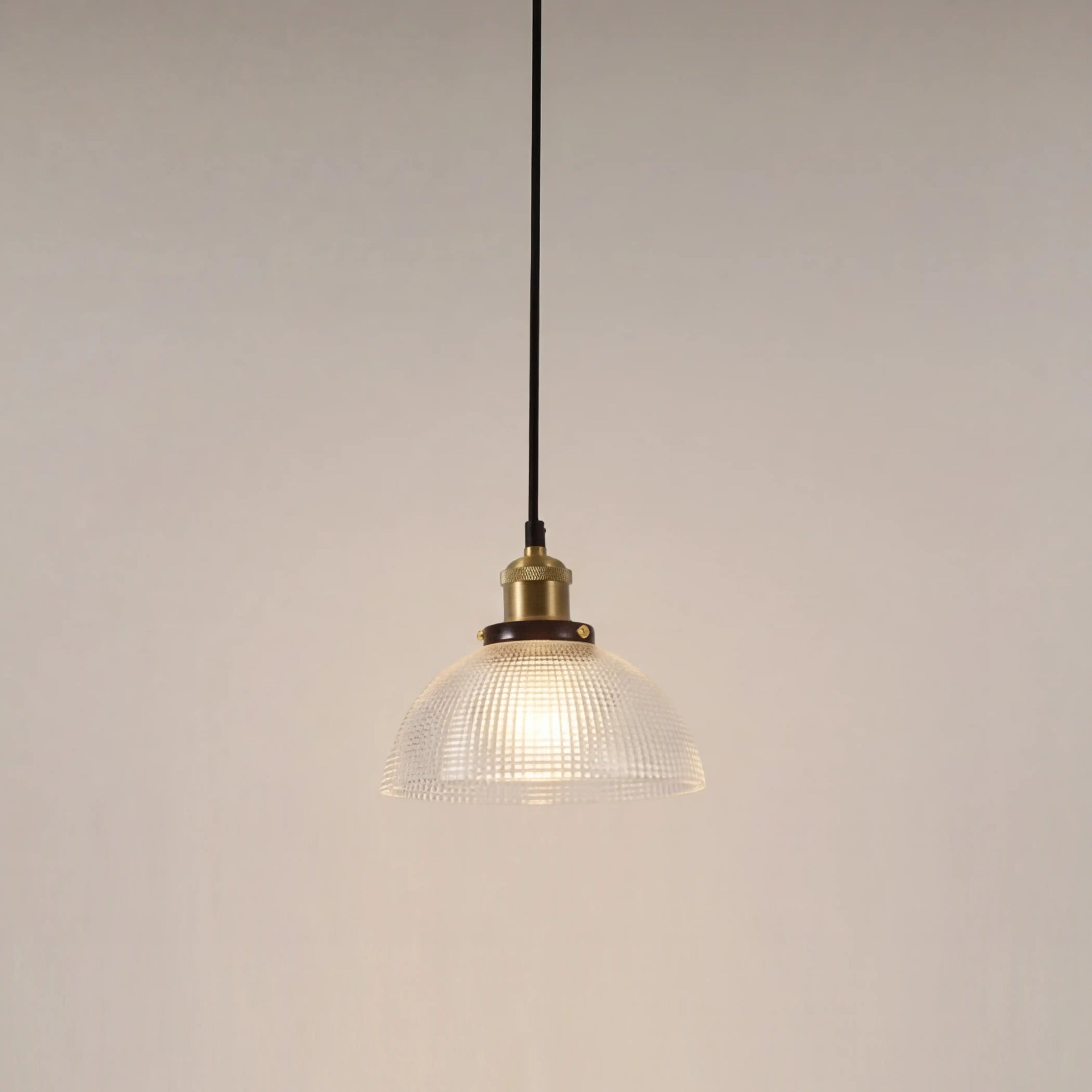 Ezra Bowl Pendant Light | Ribbed Glass & Antique Brass