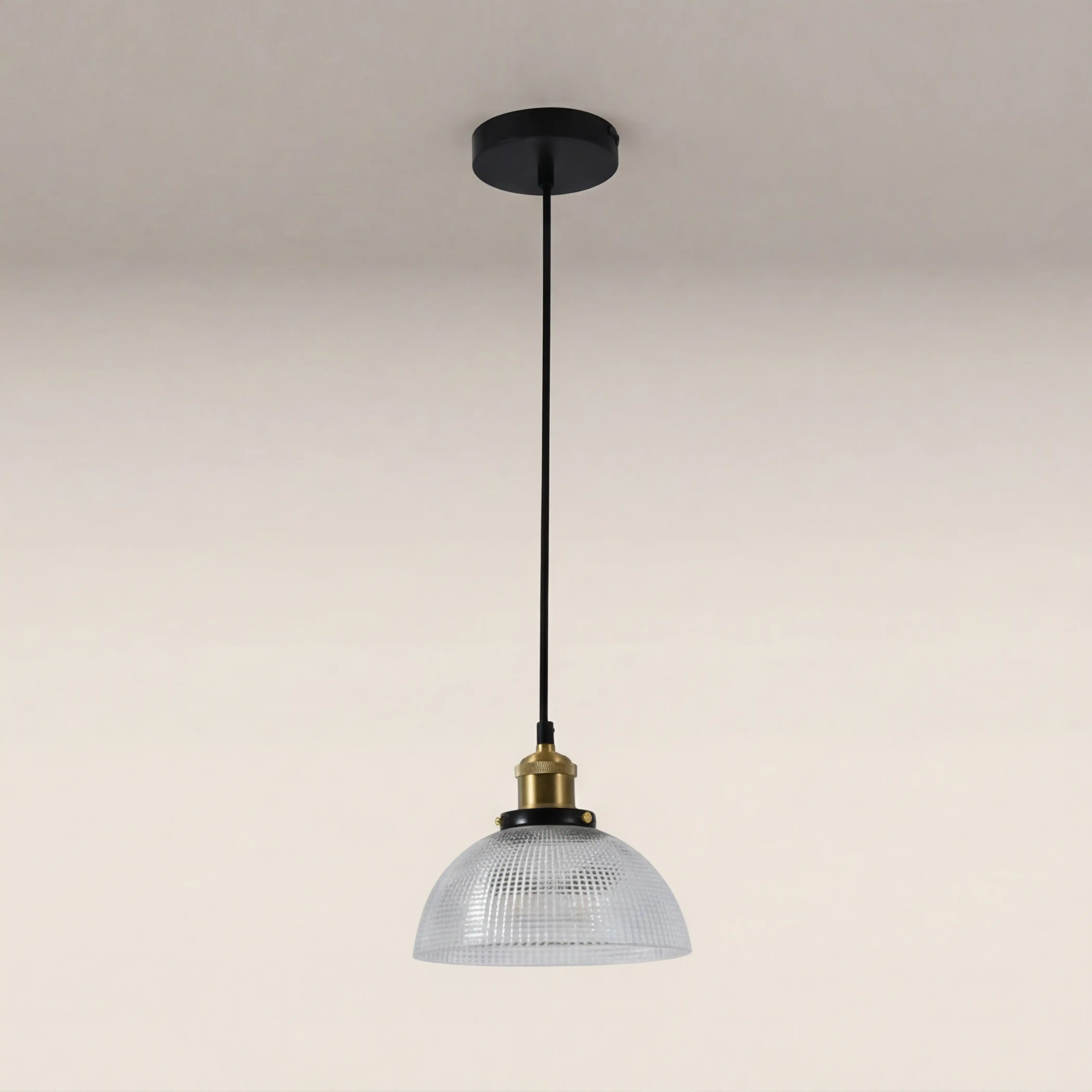 Ezra Bowl Pendant Light | Ribbed Glass & Antique Brass