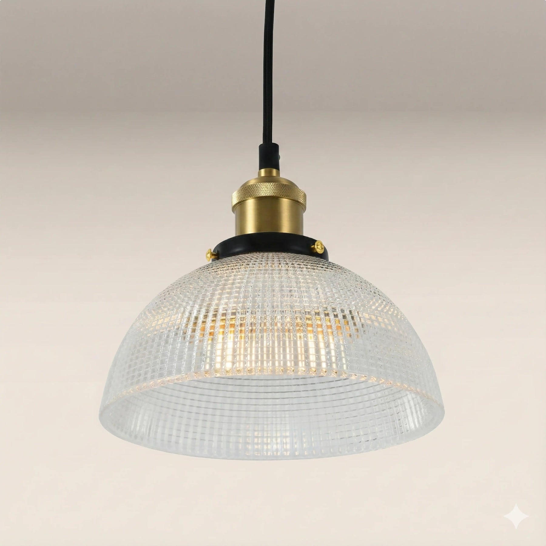 Ezra Bowl Pendant Light | Ribbed Glass & Antique Brass