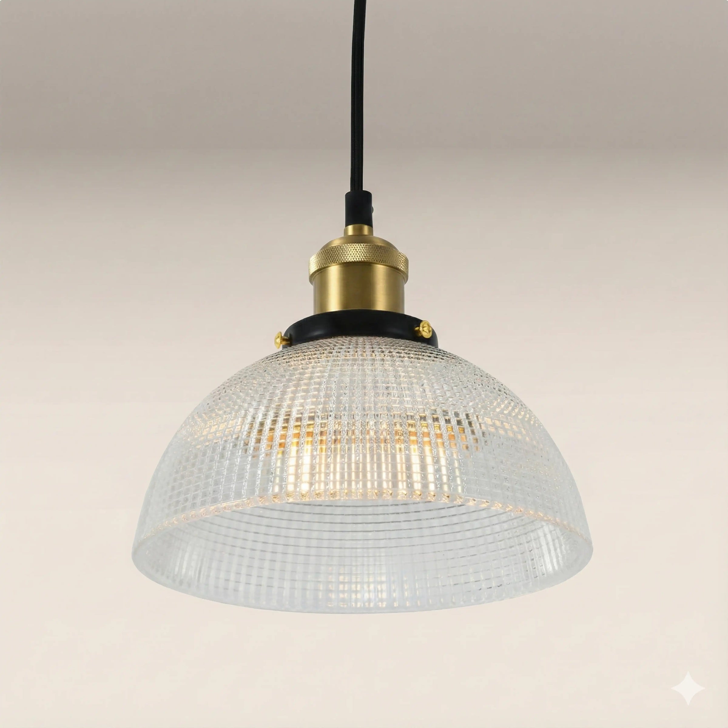 Ezra Bowl Pendant Light | Ribbed Glass & Antique Brass