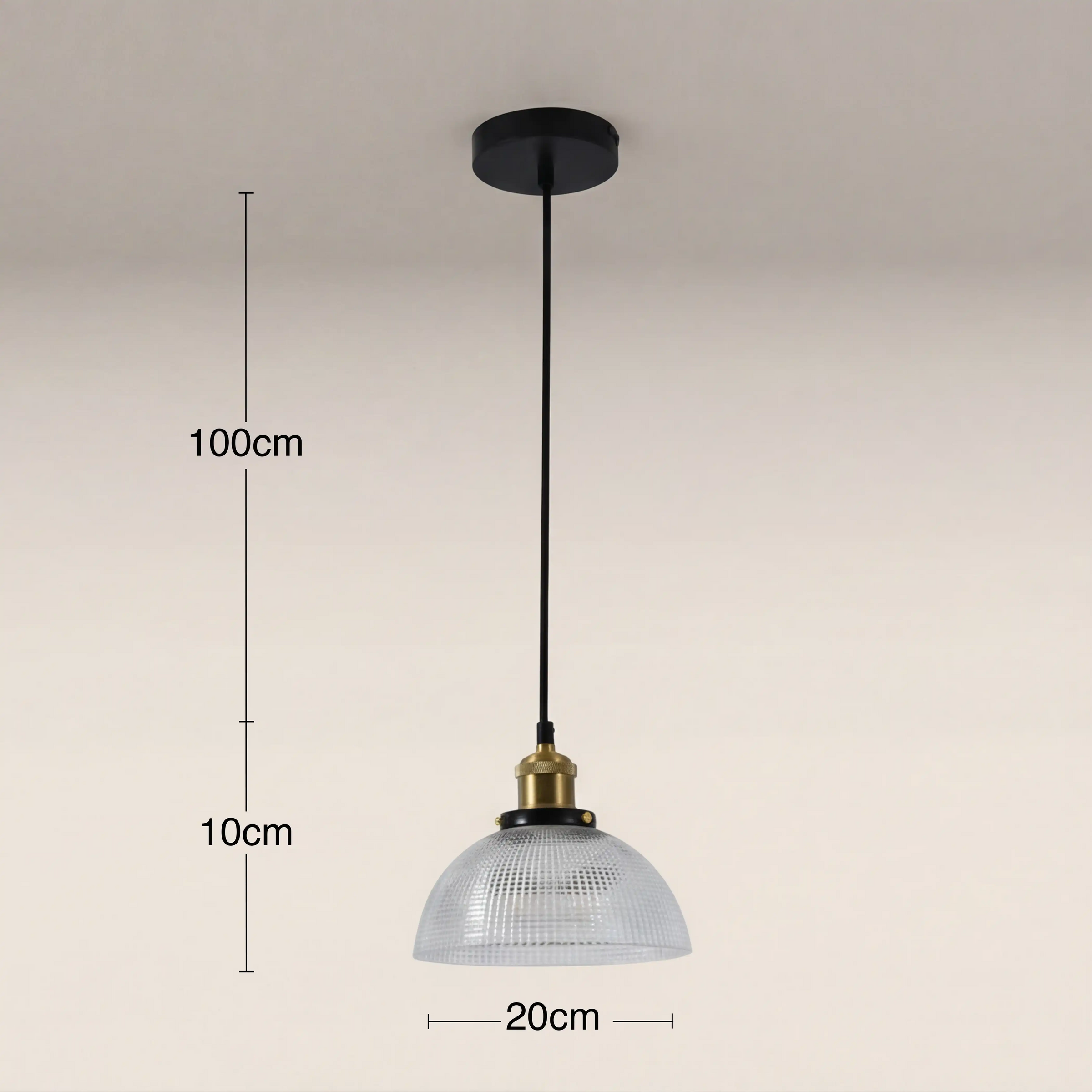 Ezra Bowl Pendant Light | Ribbed Glass & Antique Brass