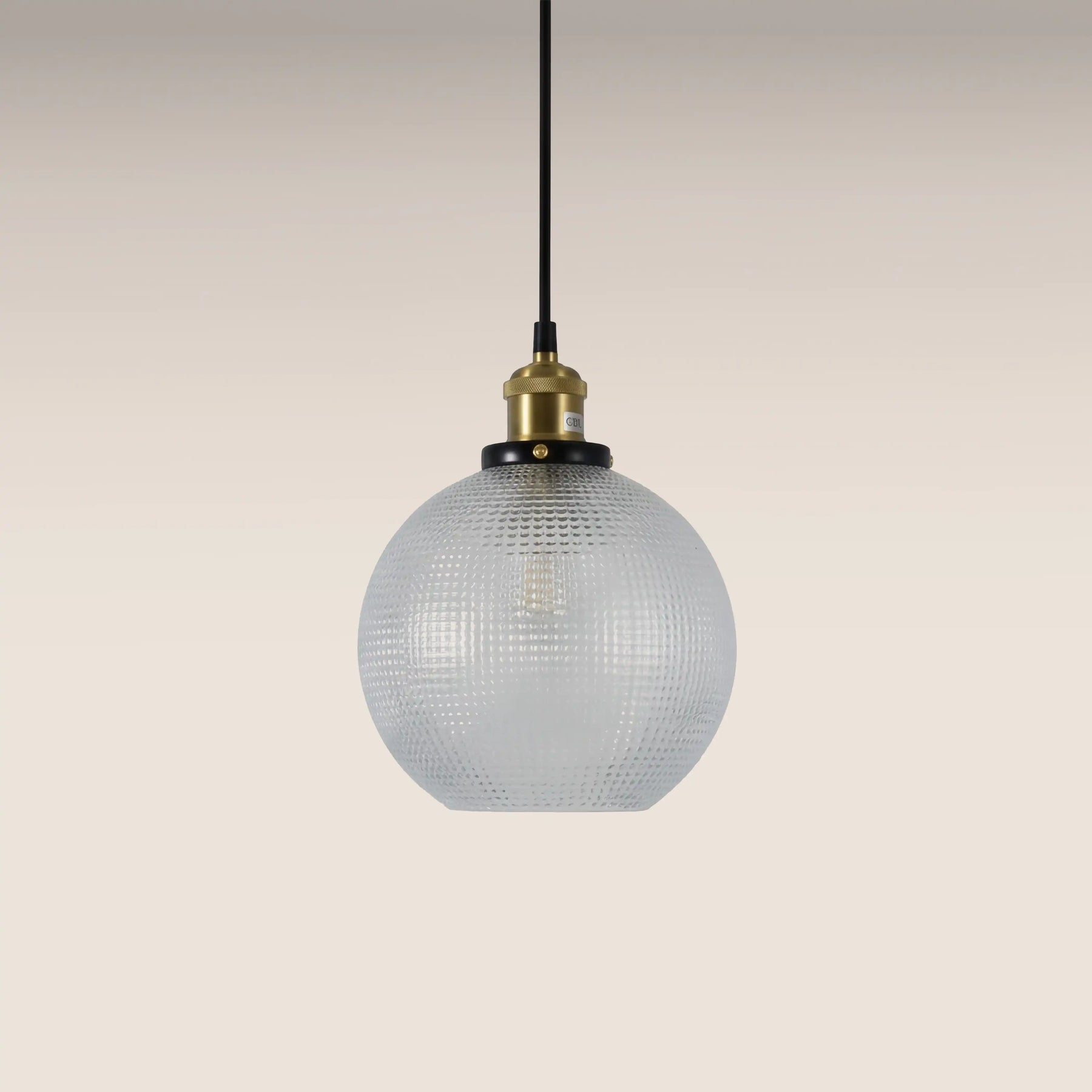 Ezra Globe Pendant Light | Ribbed Glass & Antique Brass