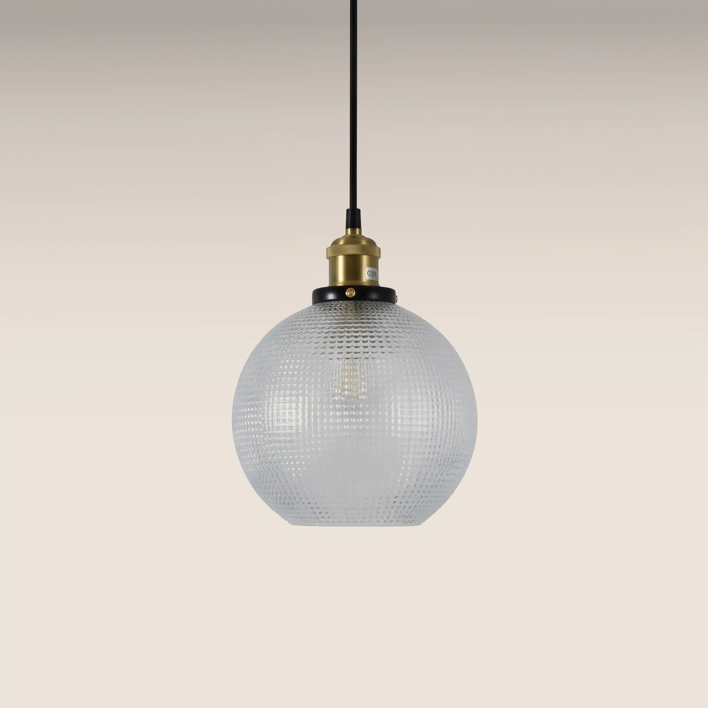 Ezra Globe Pendant Light | Ribbed Glass & Antique Brass