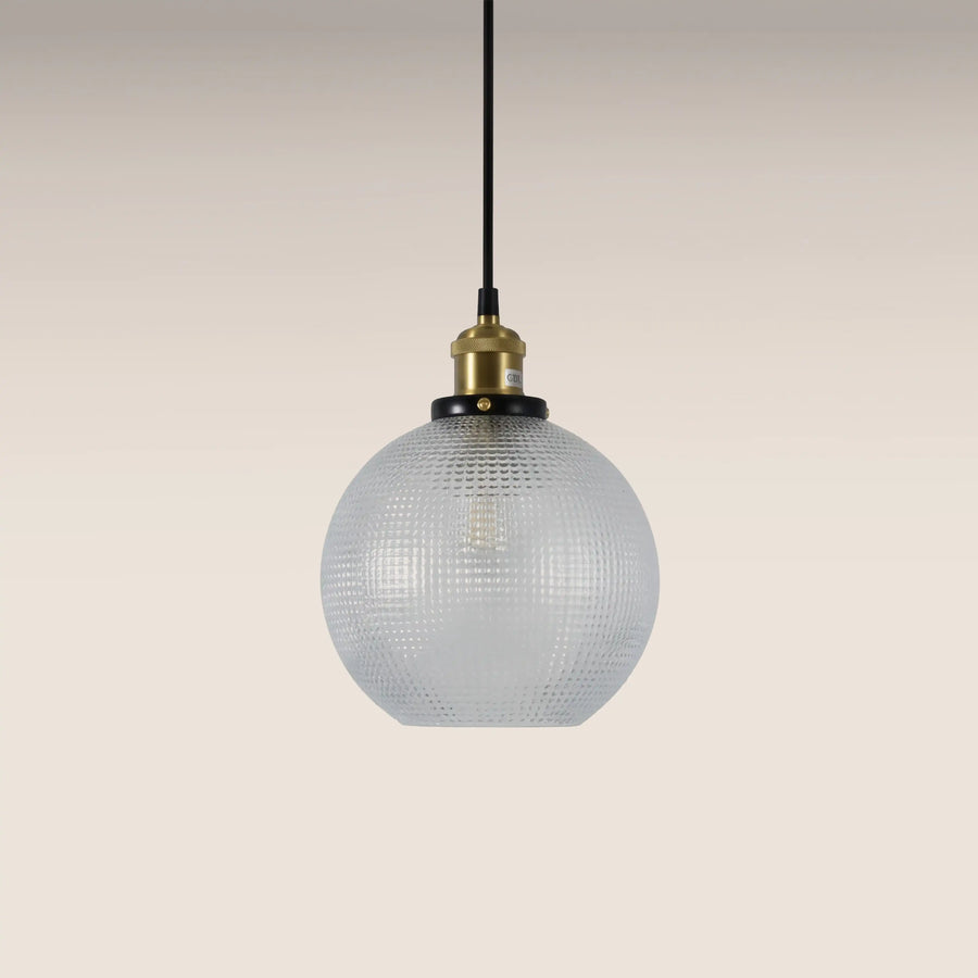 Ezra Globe Pendant Light | Ribbed Glass & Antique Brass