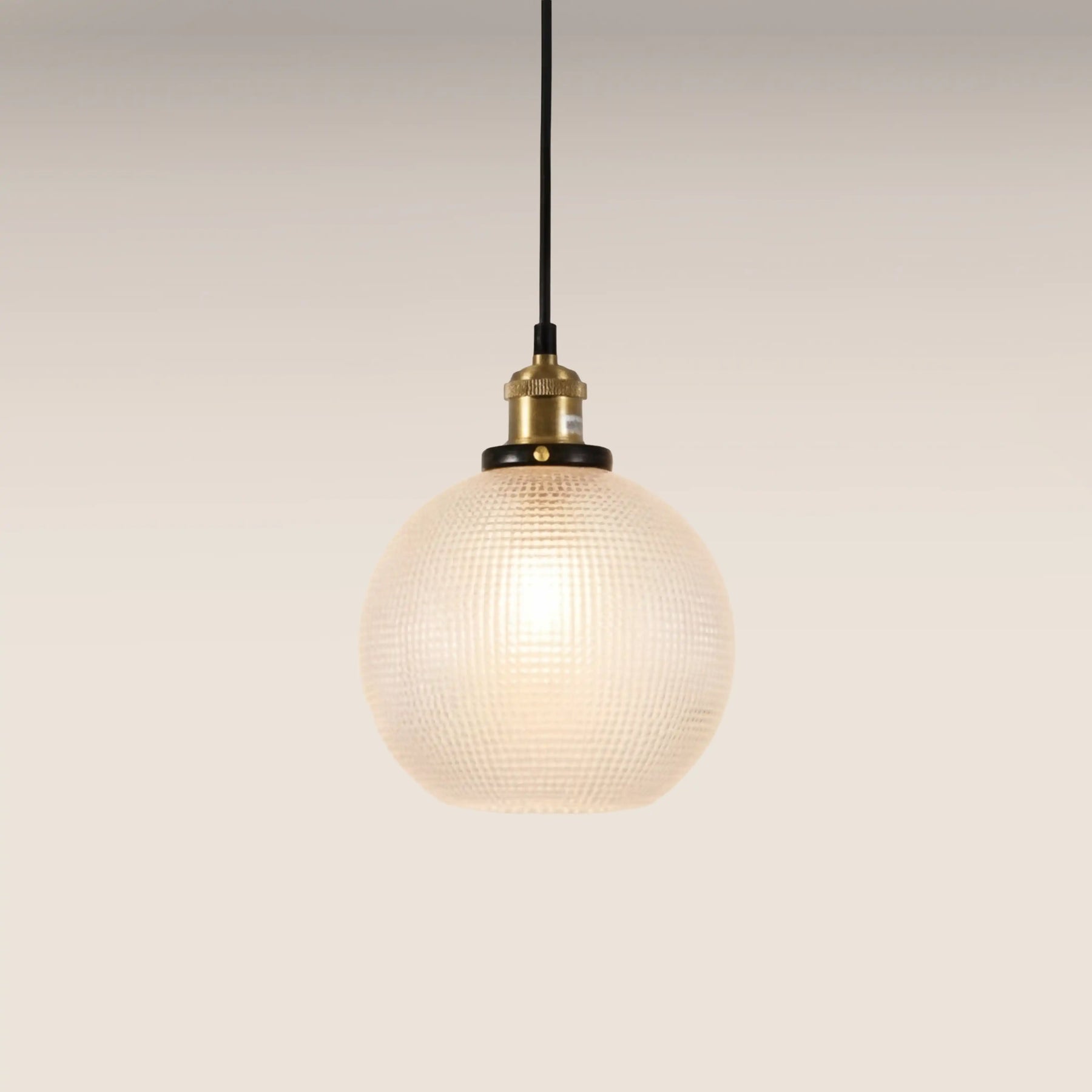 Ezra Globe Pendant Light | Ribbed Glass & Antique Brass