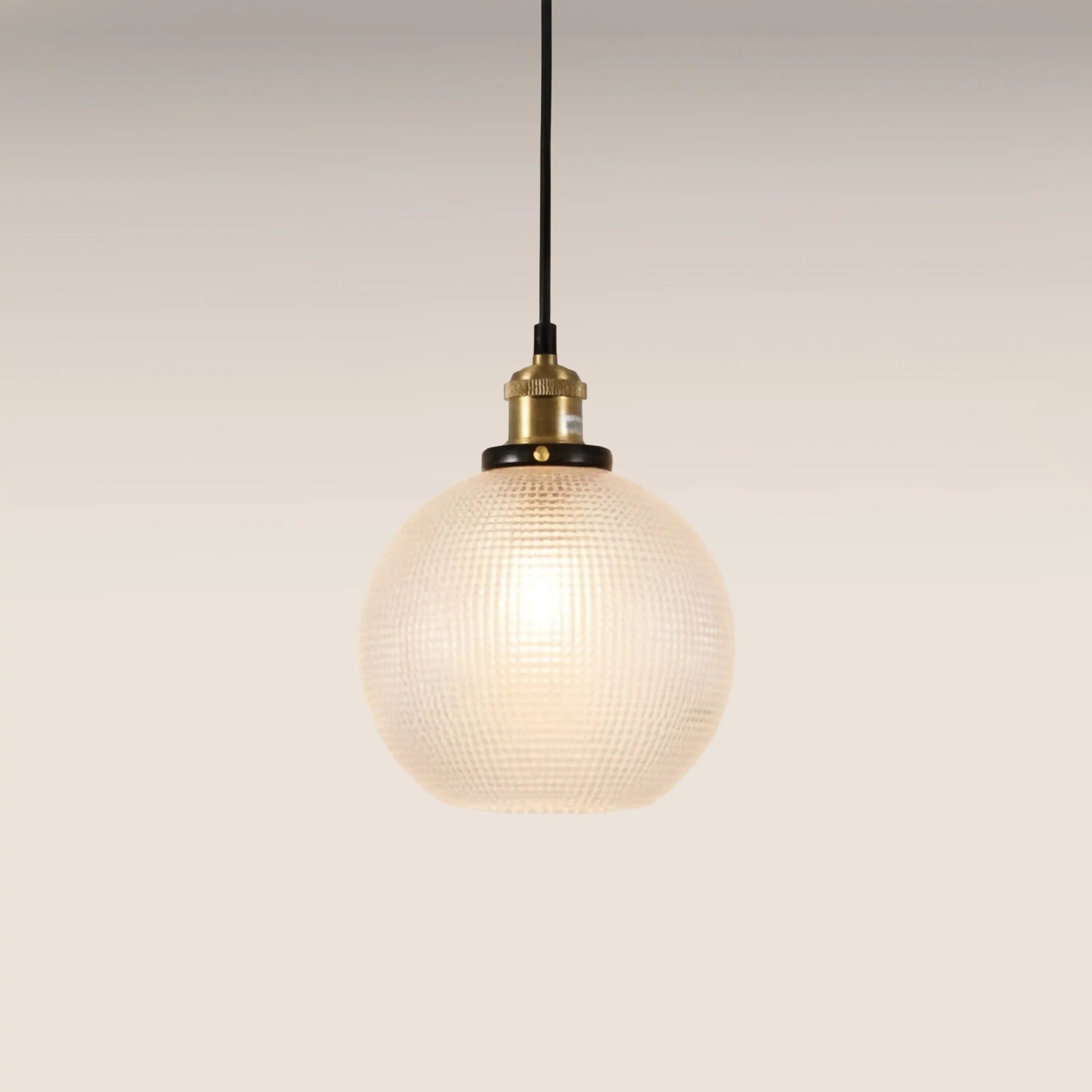 Ezra Globe Pendant Light | Ribbed Glass & Antique Brass