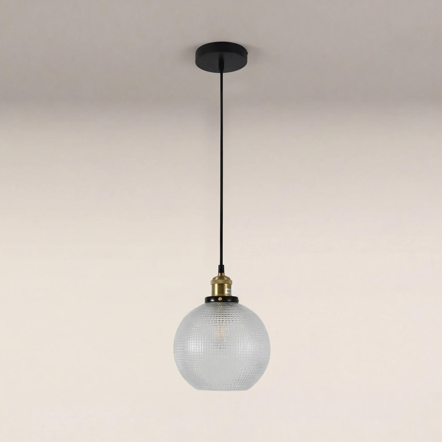Ezra Globe Pendant Light | Ribbed Glass & Antique Brass