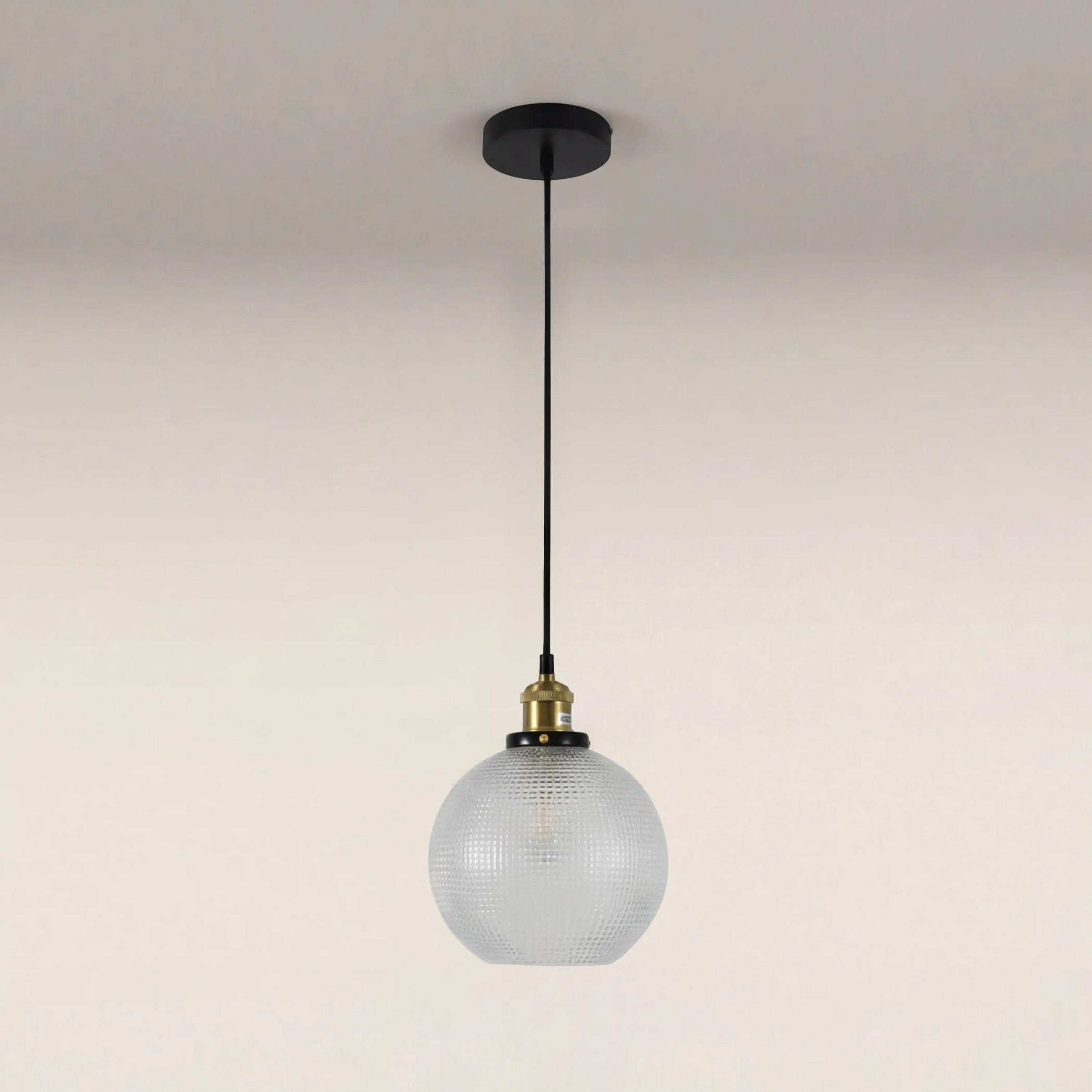 Ezra Globe Pendant Light | Ribbed Glass & Antique Brass