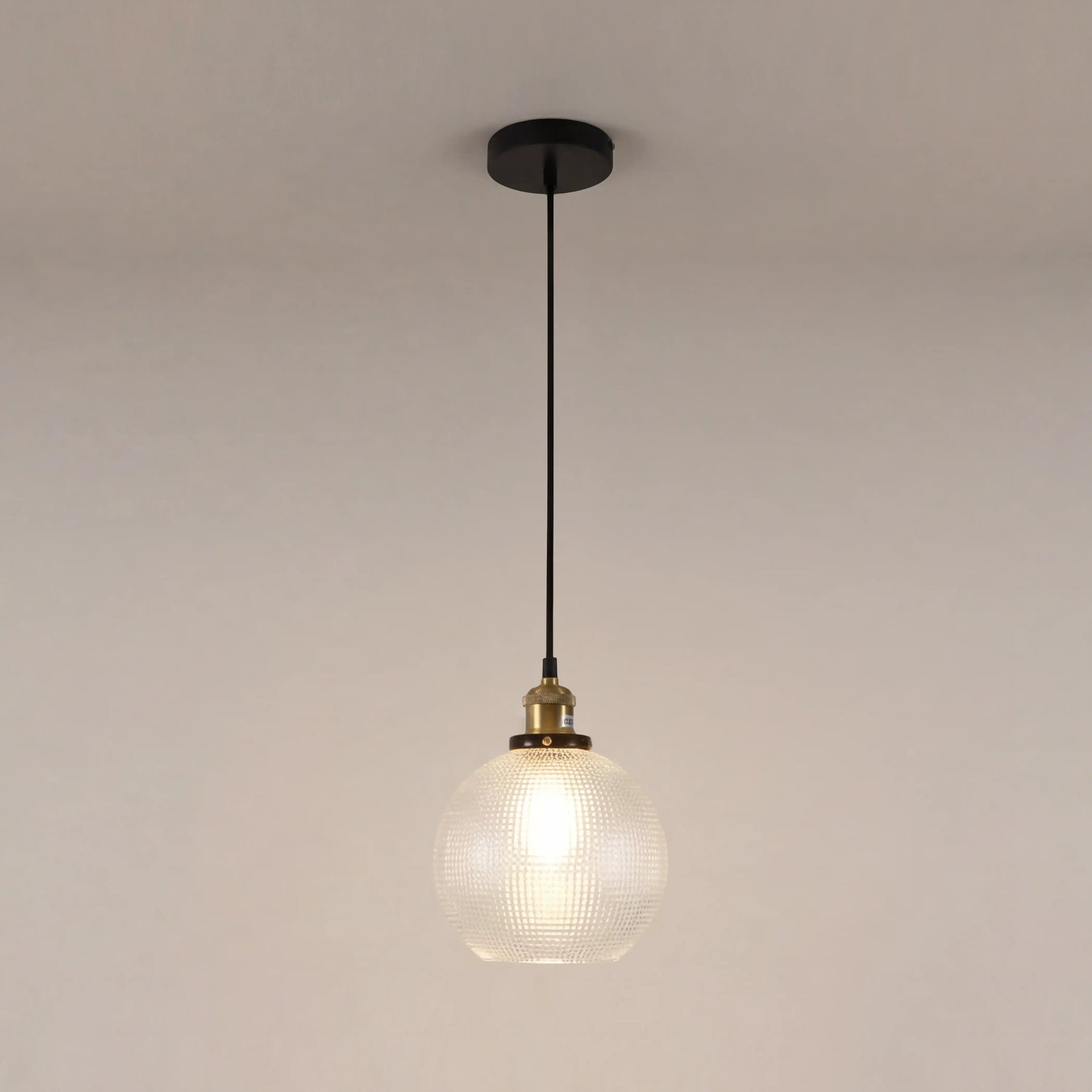 Ezra Globe Pendant Light | Ribbed Glass & Antique Brass