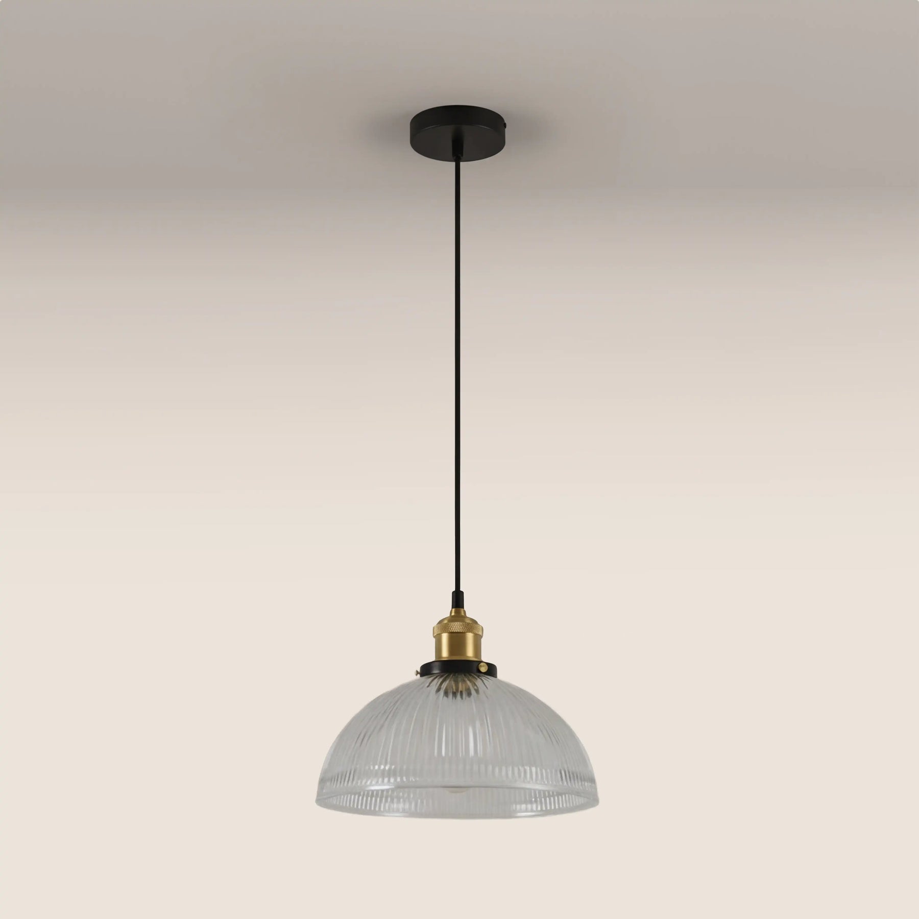 Sierra Dome Pendant Light | Ribbed Glass & Antique Brass