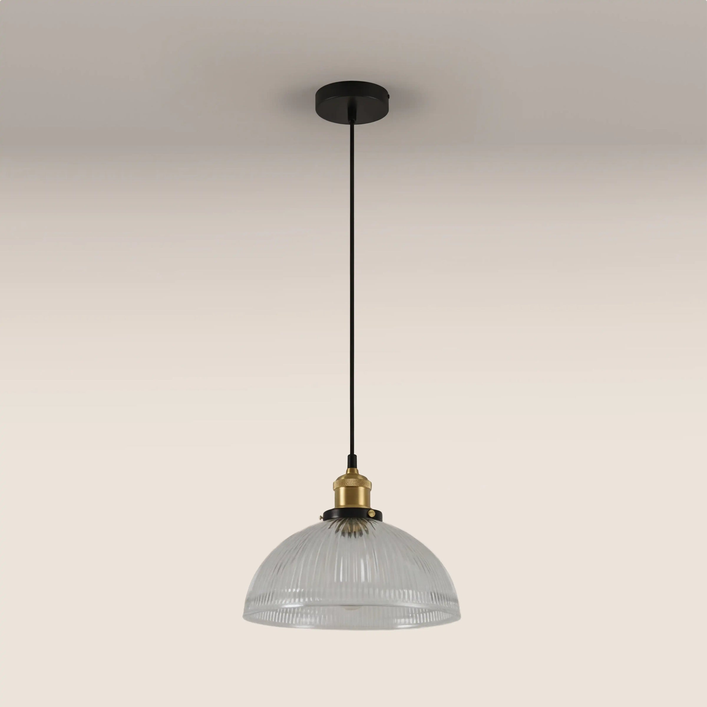 Sierra Dome Pendant Light | Ribbed Glass & Antique Brass