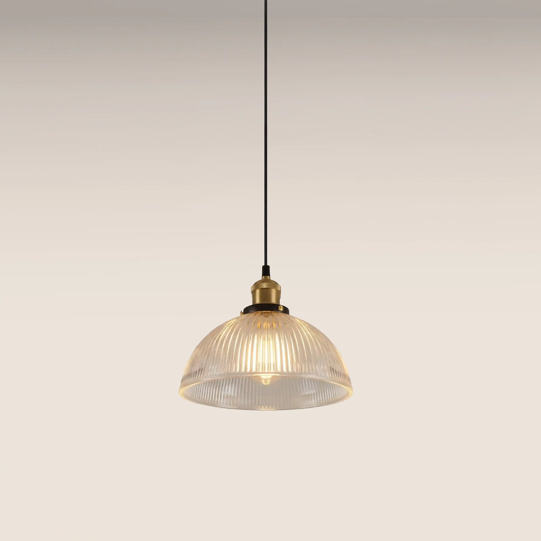 Sierra Dome Pendant Light | Ribbed Glass & Antique Brass
