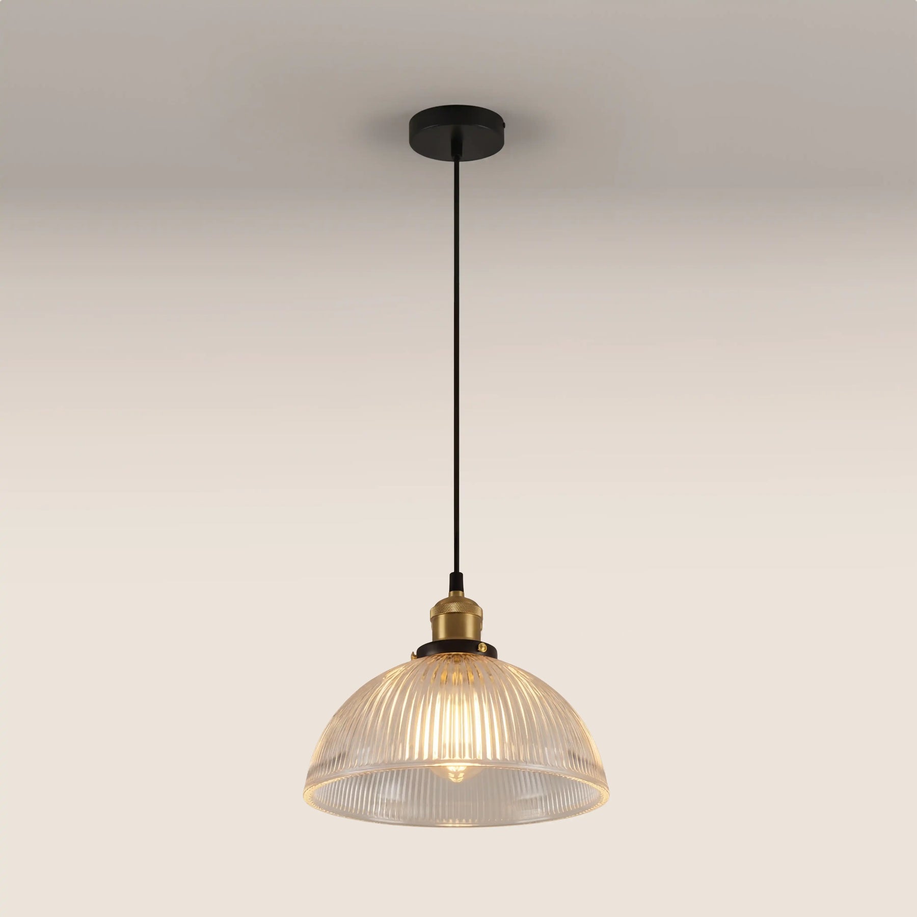 Sierra Dome Pendant Light | Ribbed Glass & Antique Brass
