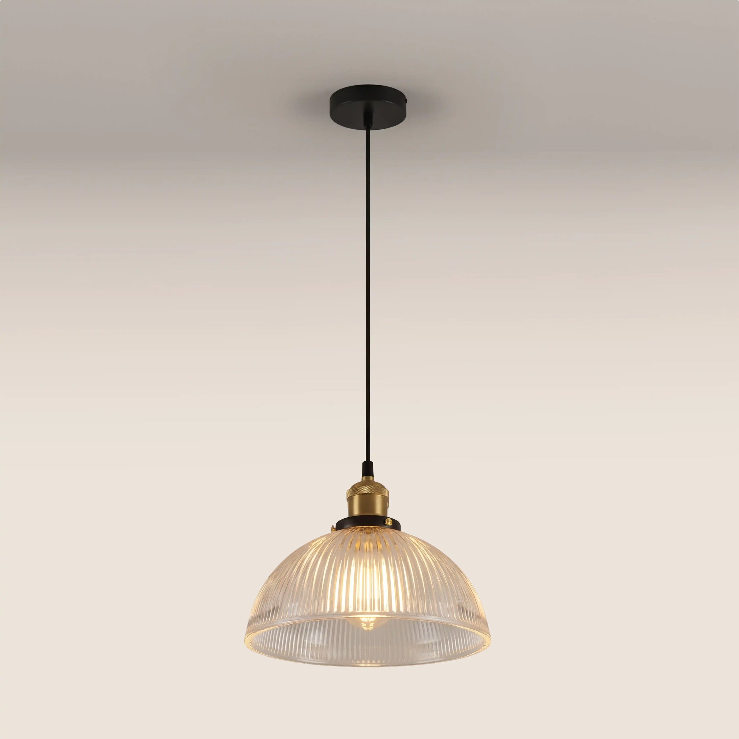 Sierra Dome Pendant Light | Ribbed Glass & Antique Brass