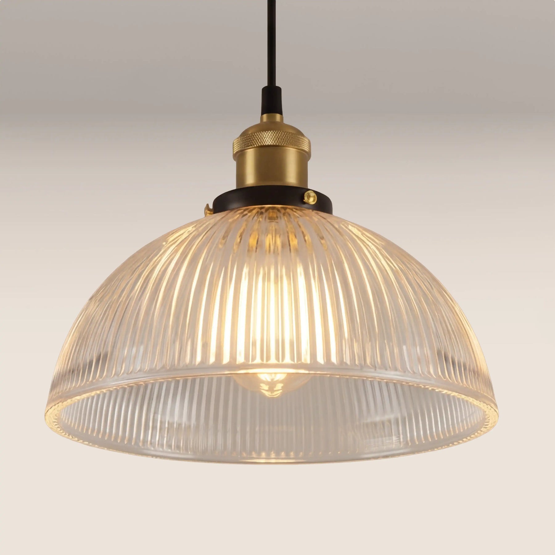 Sierra Dome Pendant Light | Ribbed Glass & Antique Brass